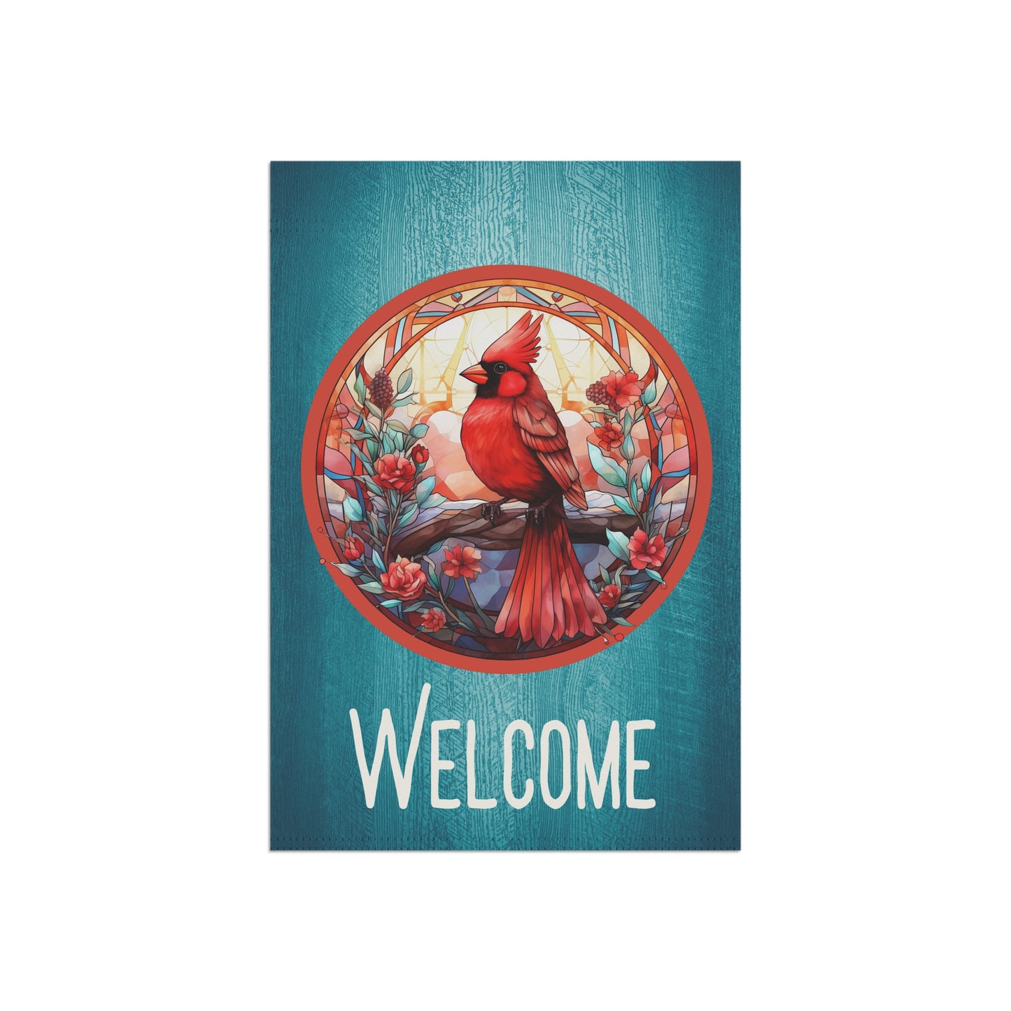 Stained Glass Cardinal 5 Welcome 2-Sided Garden & House Banner