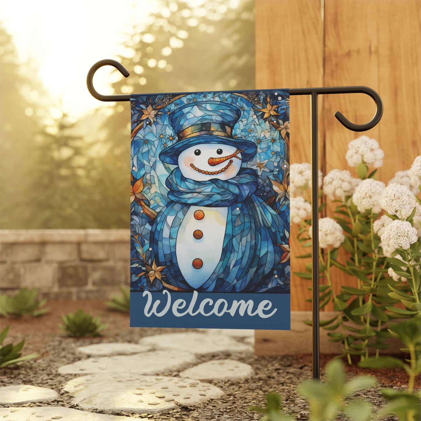 Snowman in Blue Welcome 2-Sided Garden & House Banner