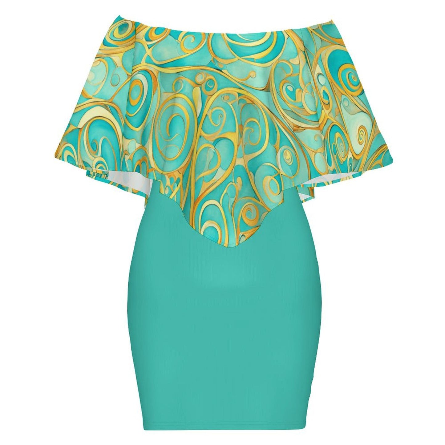 Teal Swirl Women's Off-shoulder Shawl Dress