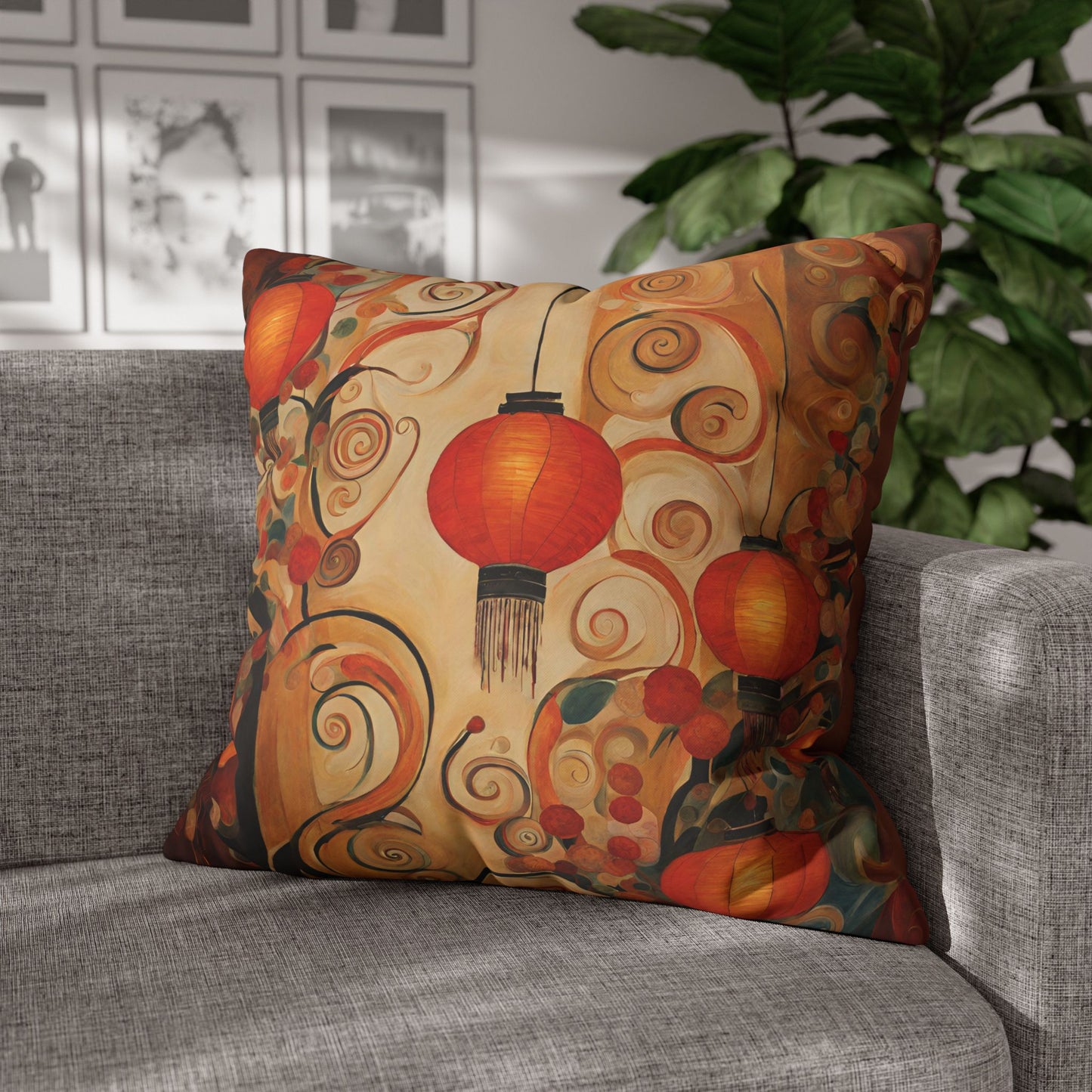 Lanterns & Swirls Square Poly Canvas Pillowcase