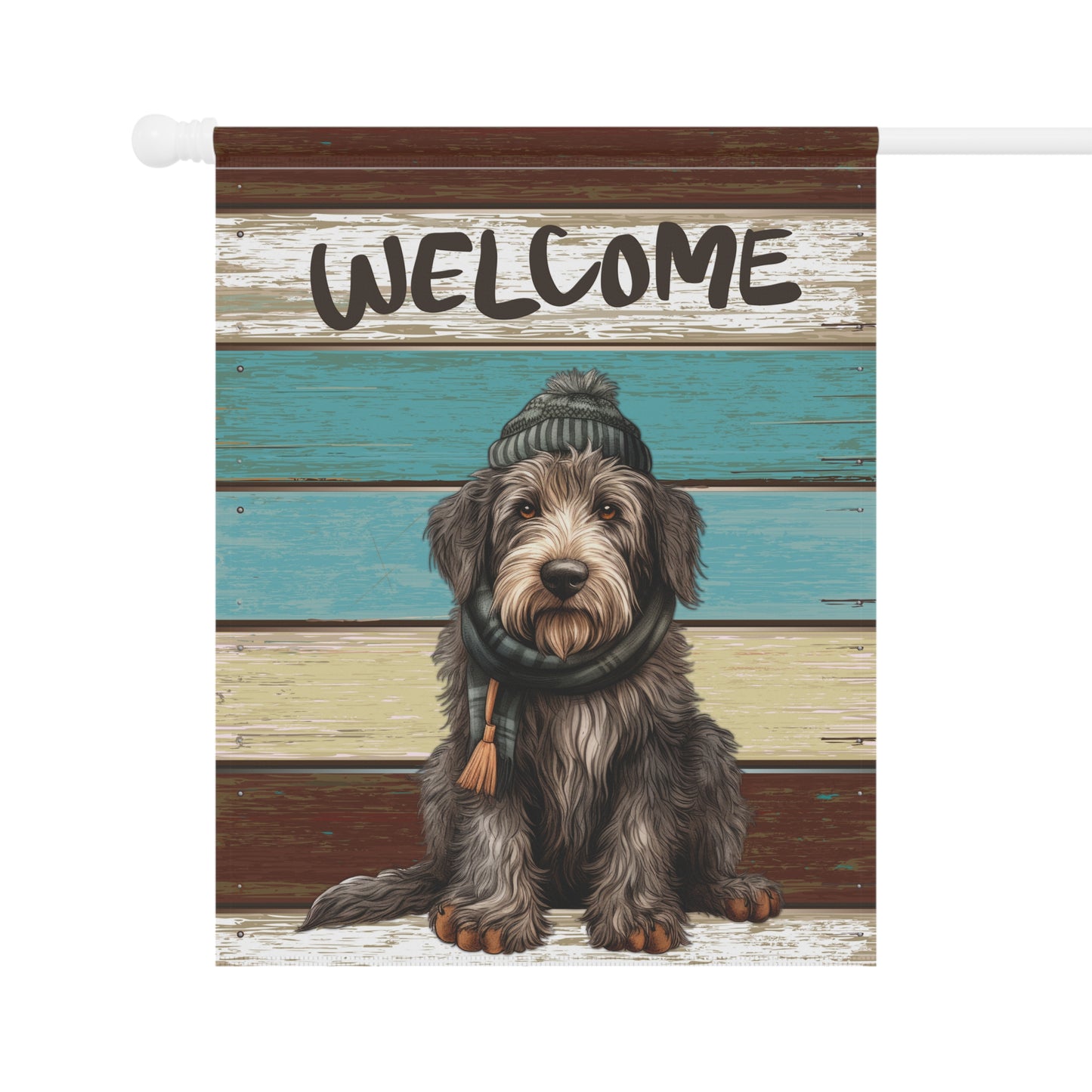 Cute Dog in Hat & Scarf Welcome 2-Sided Garden & House Flag/Banner