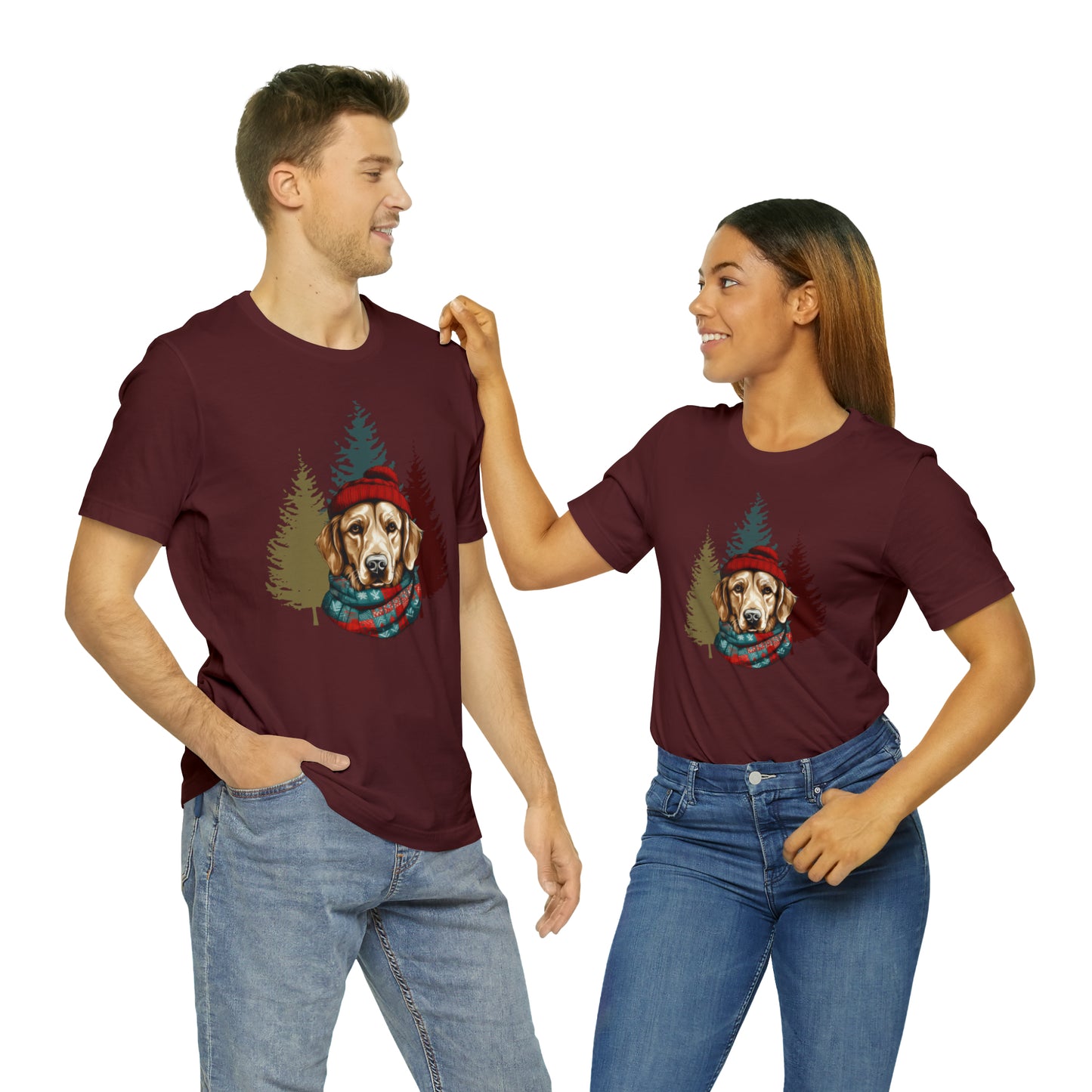 Golden Retriever in Hat & Scarf Unisex Jersey Short Sleeve Tee