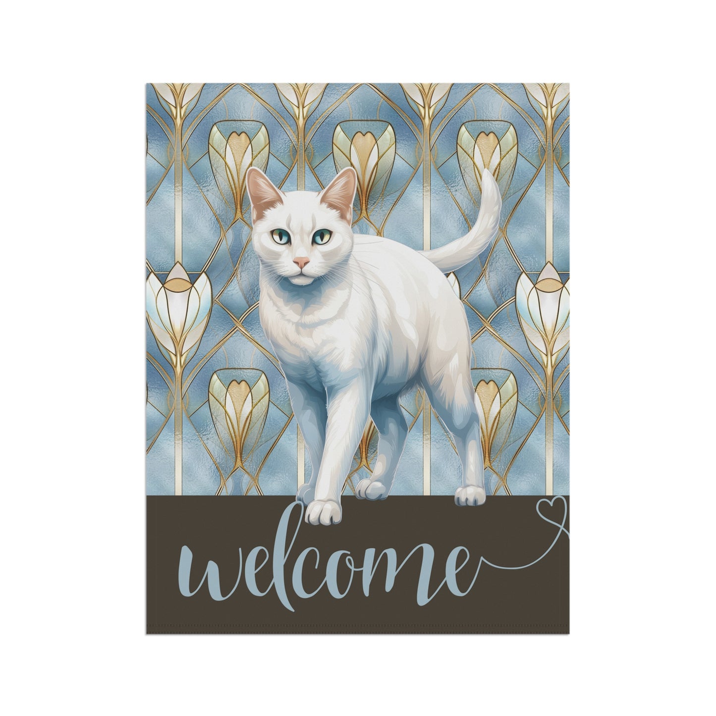 White Cat Welcome 2-Sided Garden & House Flag/Banner