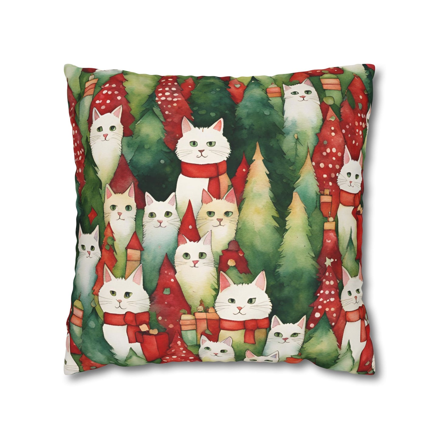 Meowy Christmas Square Poly Canvas Pillowcase