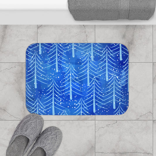 Blue Christmas Trees Microfiber Bath Mat