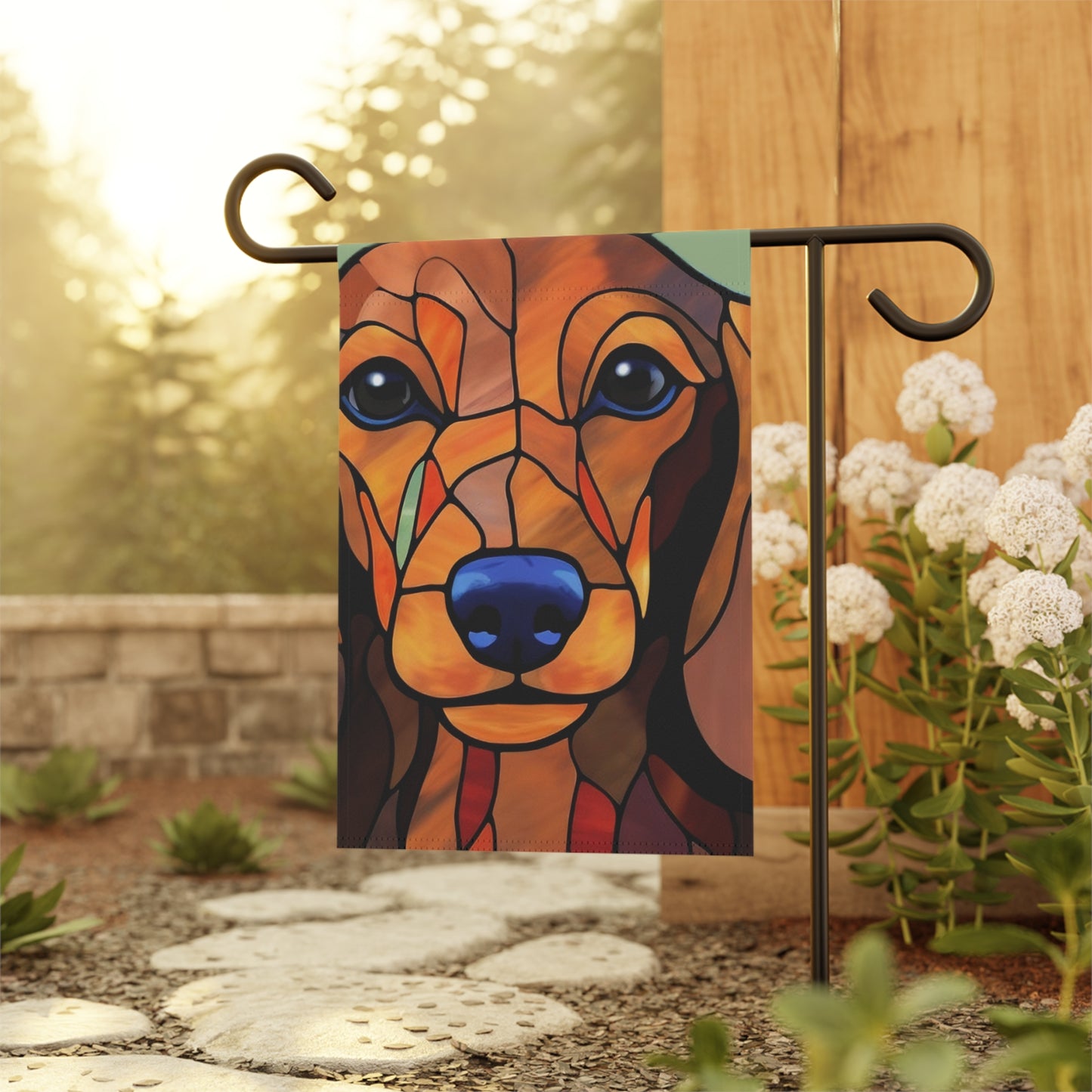 Dachshund Face Stained Glass 2-Sided Garden & House Flag/Banner