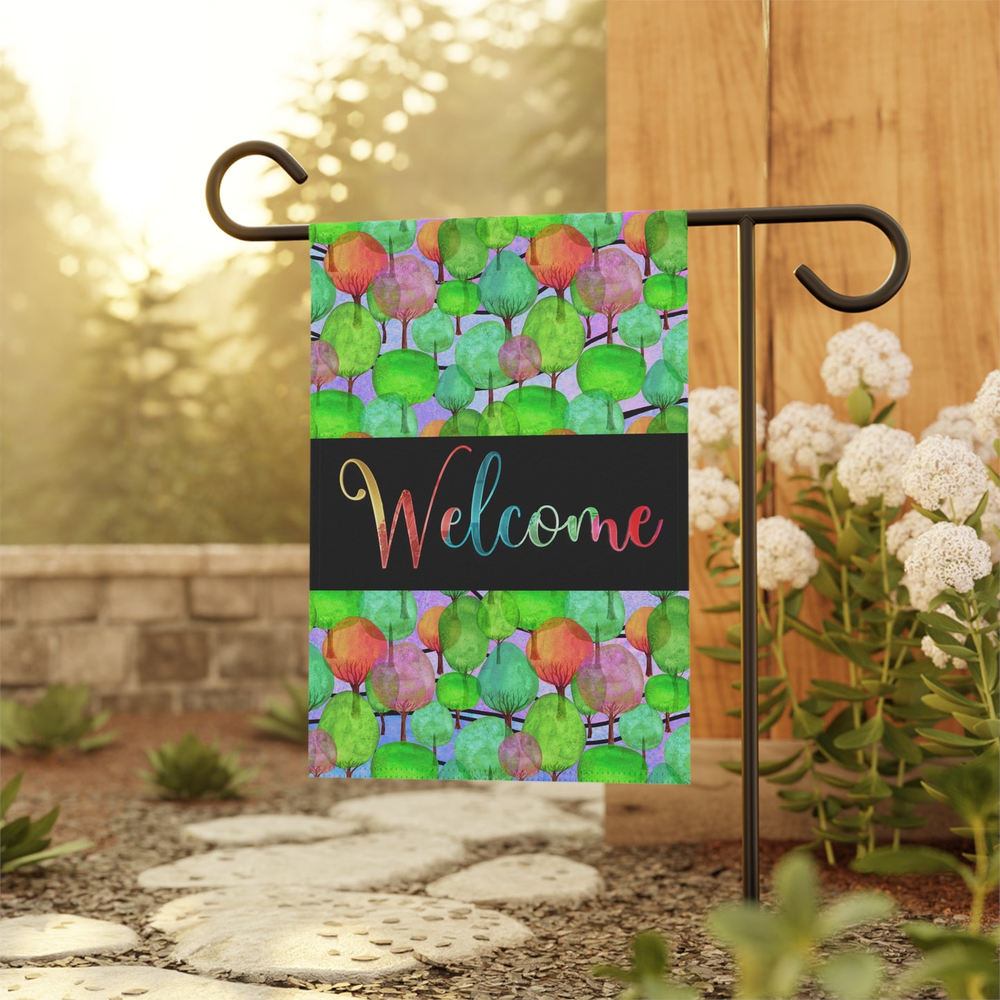 Lollipop Trees Forest Welcome 2-Sided Garden & House Flag/Banner