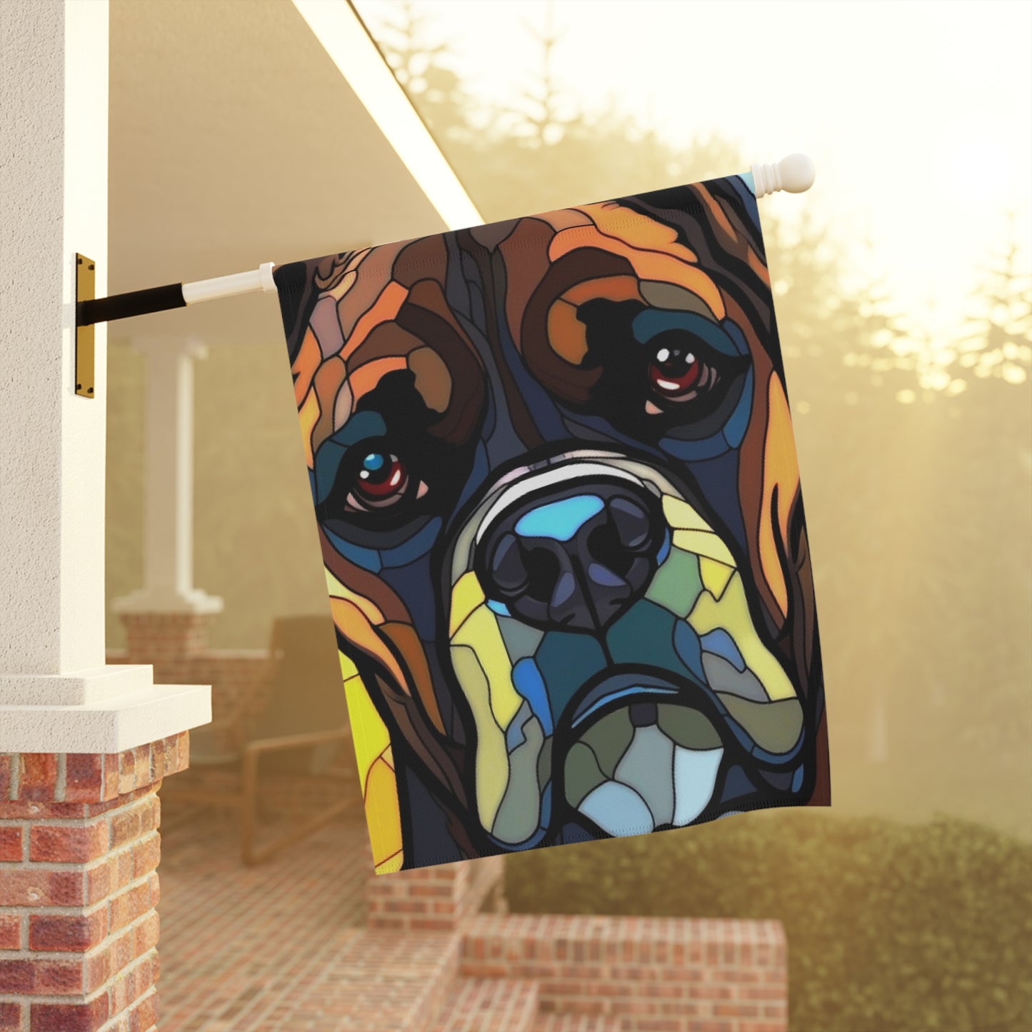 Boxer Face Stained Glass Look 2-Sided Garden & House Flag/Banner