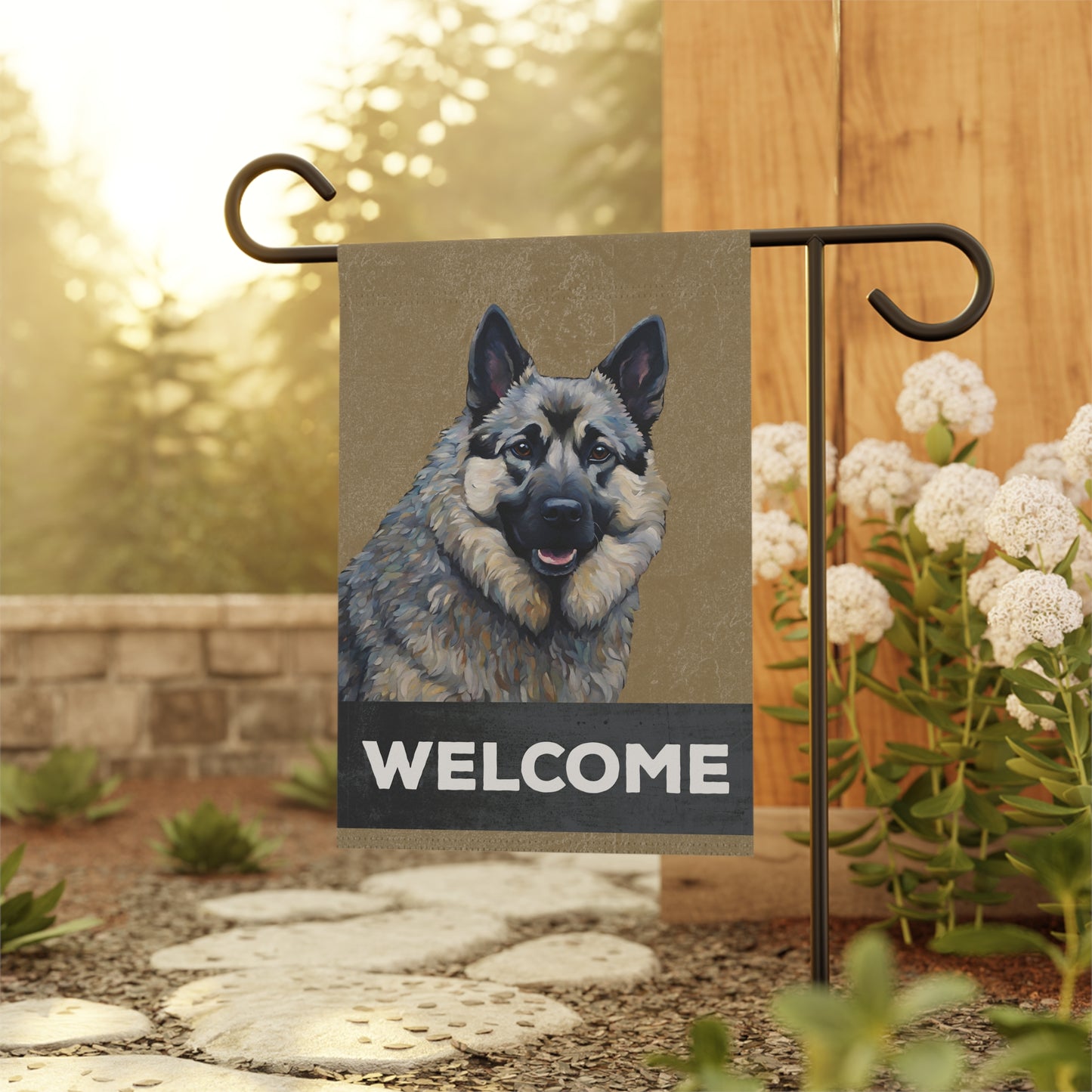 Norwegian Elkhound Welcome 2-Sided Garden & House Flag/Banner