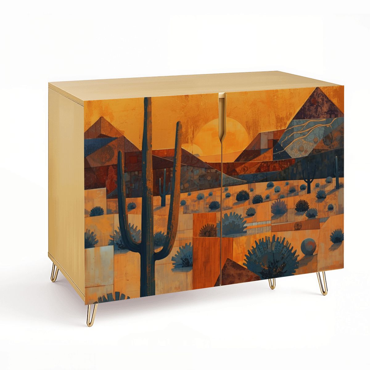 Southwest Desert Abstract Art Wooden Storage Cabinet (Made in USA)