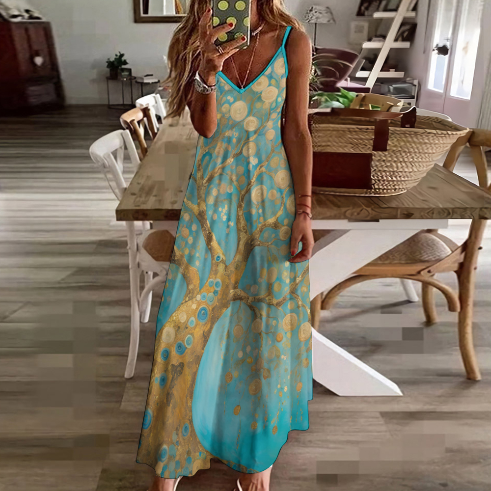 Spring Blooms Women's Summer Fashion Maxi Slip Dress