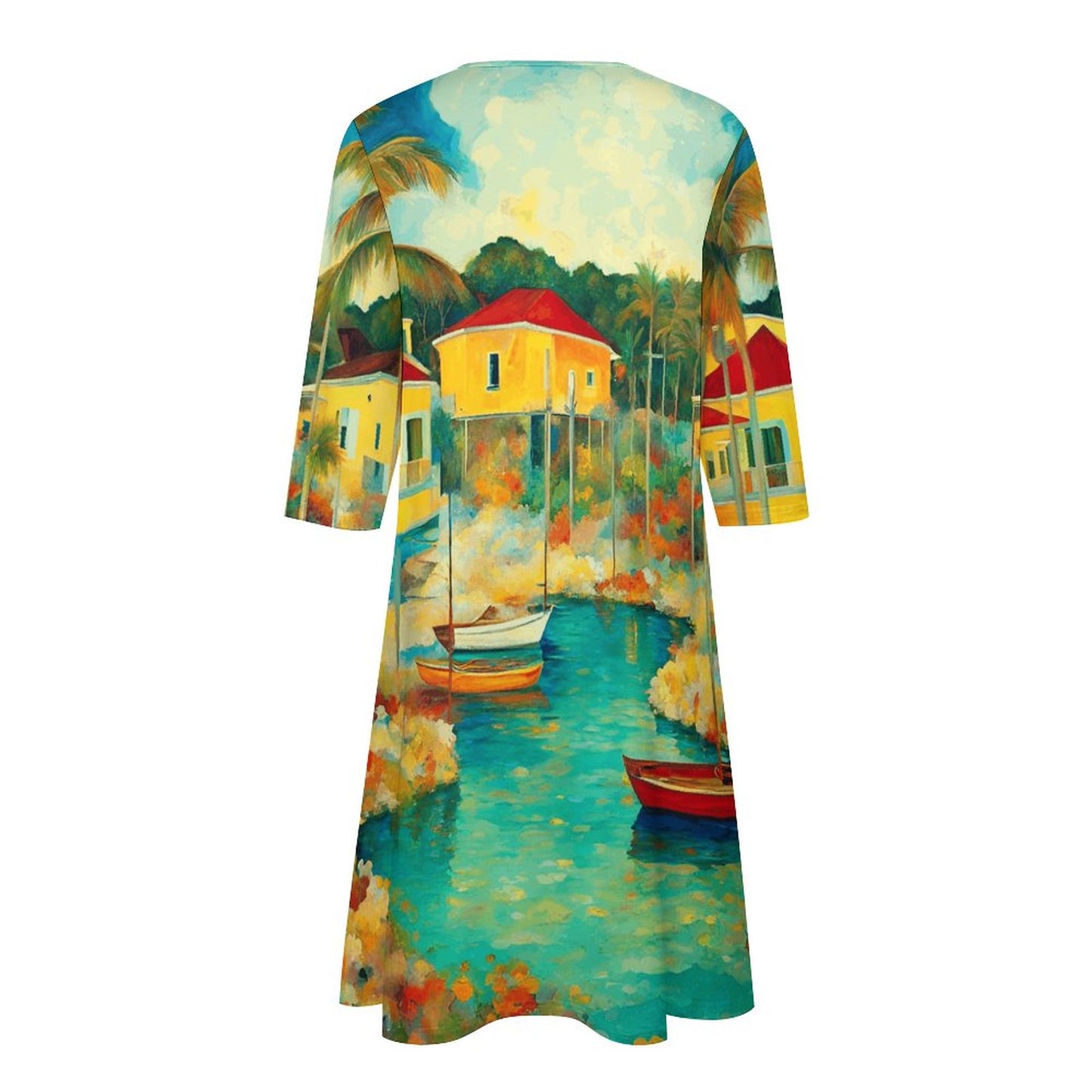 Abacos Bahamas V-neck 3/4 Sleeve Dress with Pockets