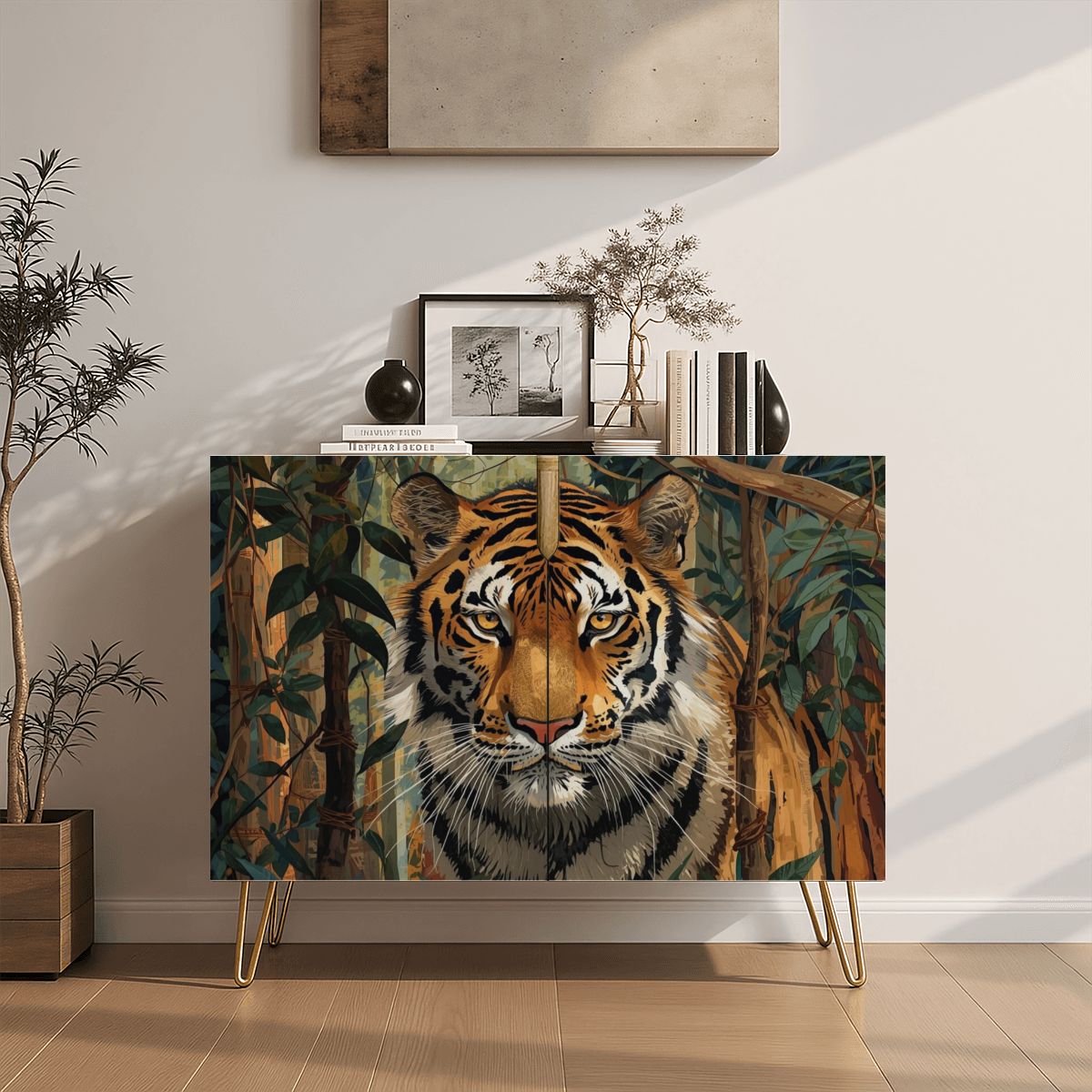 Tiger Art Wooden Storage Cabinet (Made in USA)