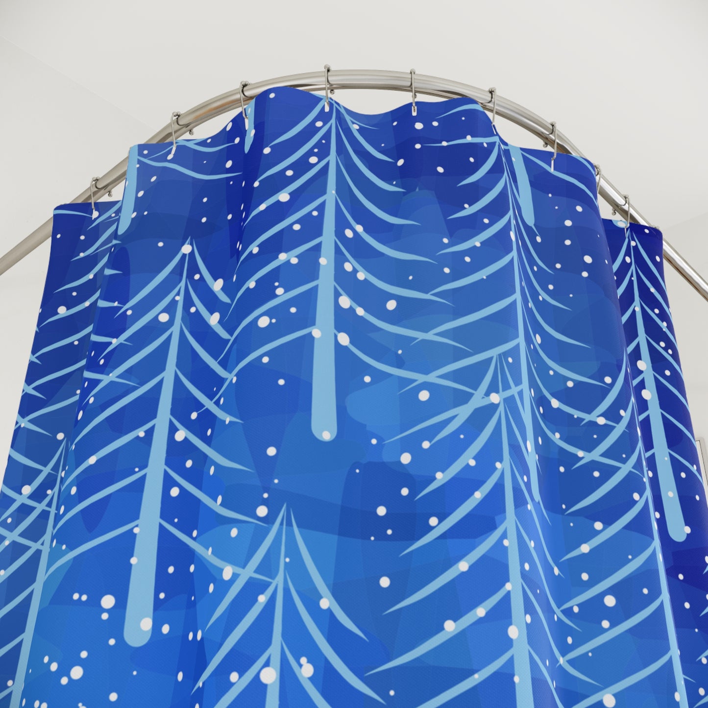 Blue Christmas Trees Polyester Shower Curtain