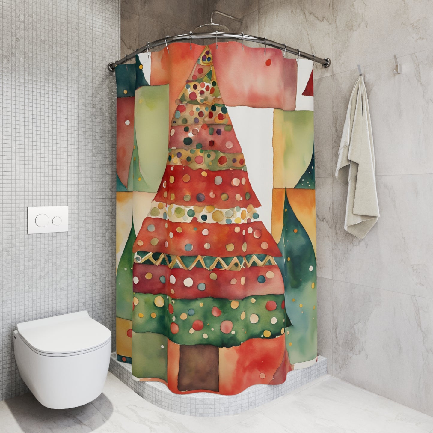 Christmas Tree Abstract Polyester Shower Curtain