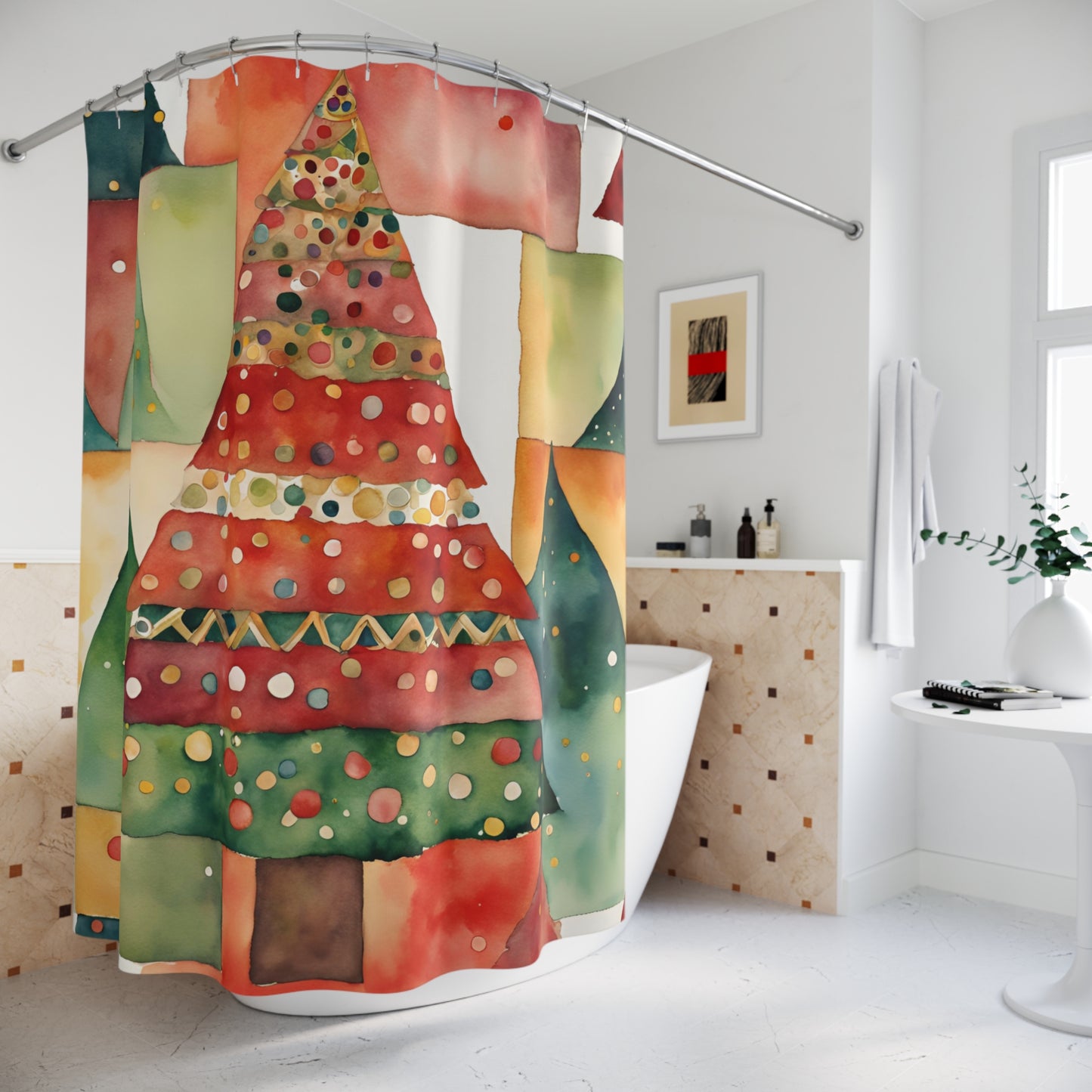 Christmas Tree Abstract Polyester Shower Curtain