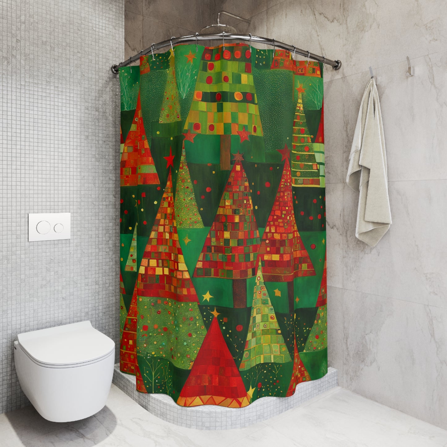 Christmas Tree Forest Polyester Shower Curtain