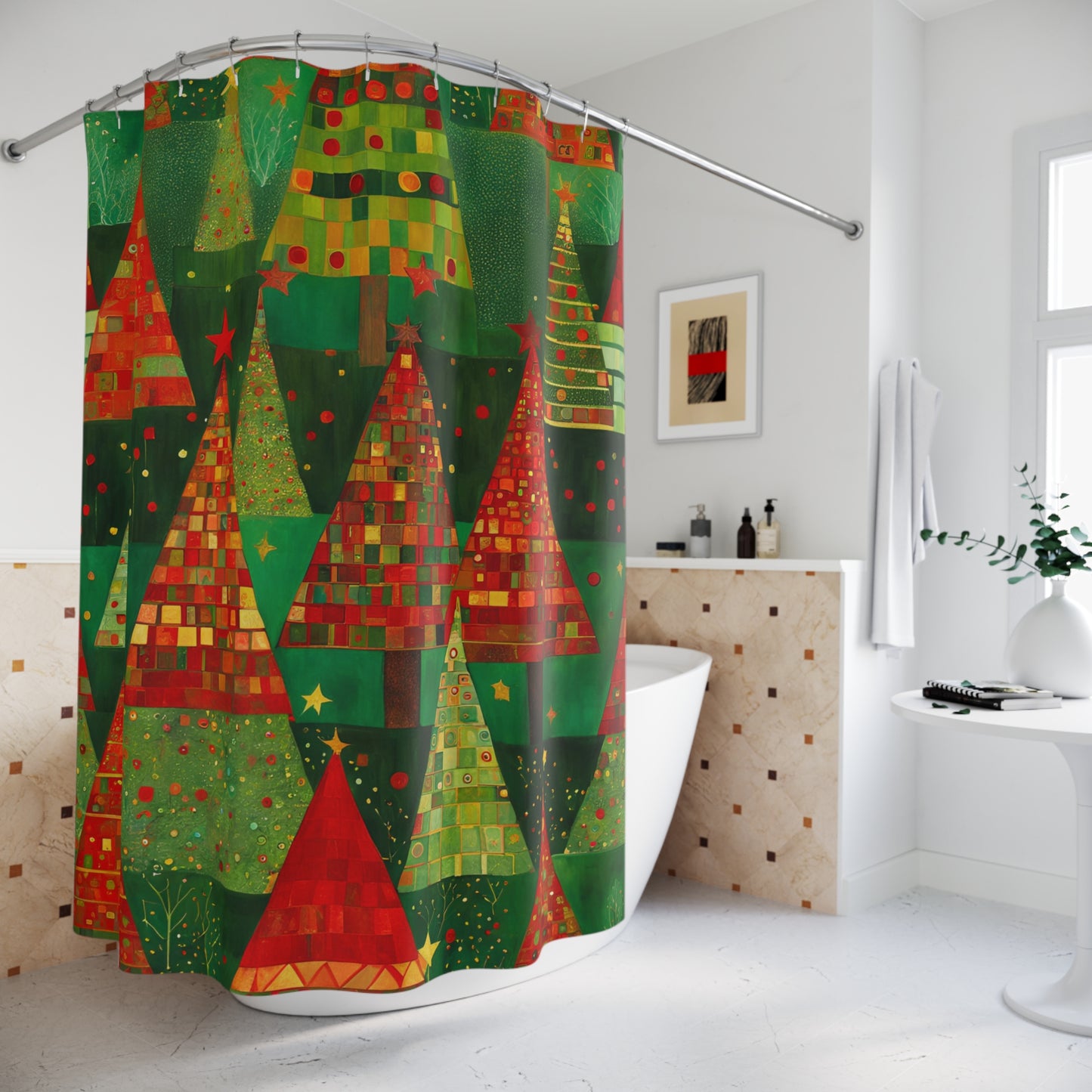 Christmas Tree Forest Polyester Shower Curtain