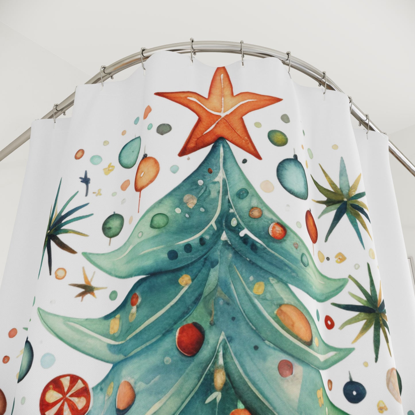 Christmas Tree Funk Polyester Shower Curtain