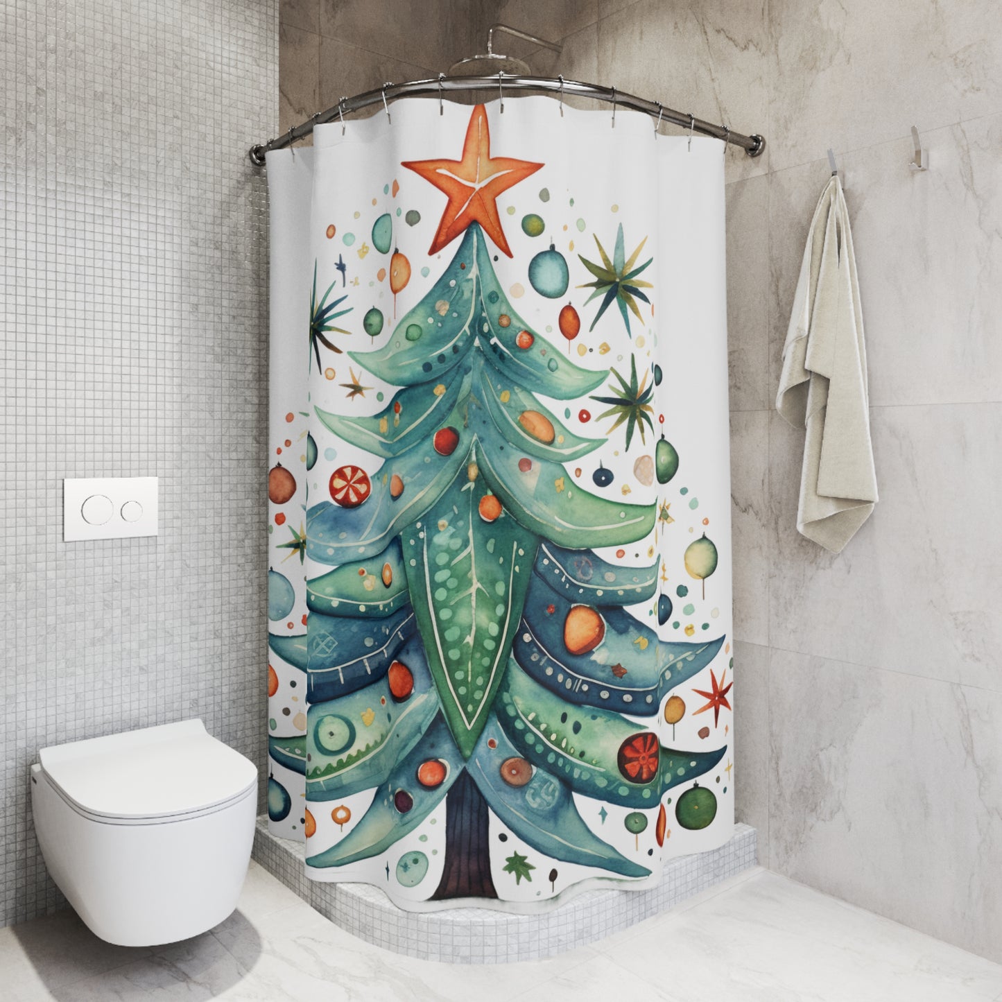 Christmas Tree Funk Polyester Shower Curtain