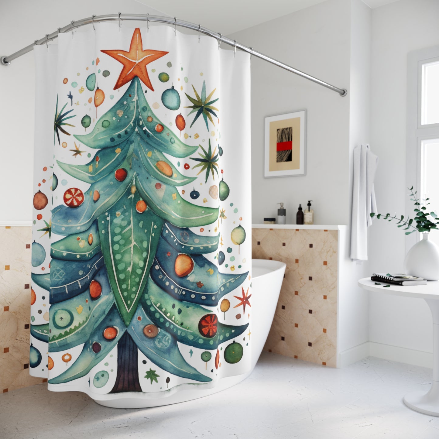 Christmas Tree Funk Polyester Shower Curtain