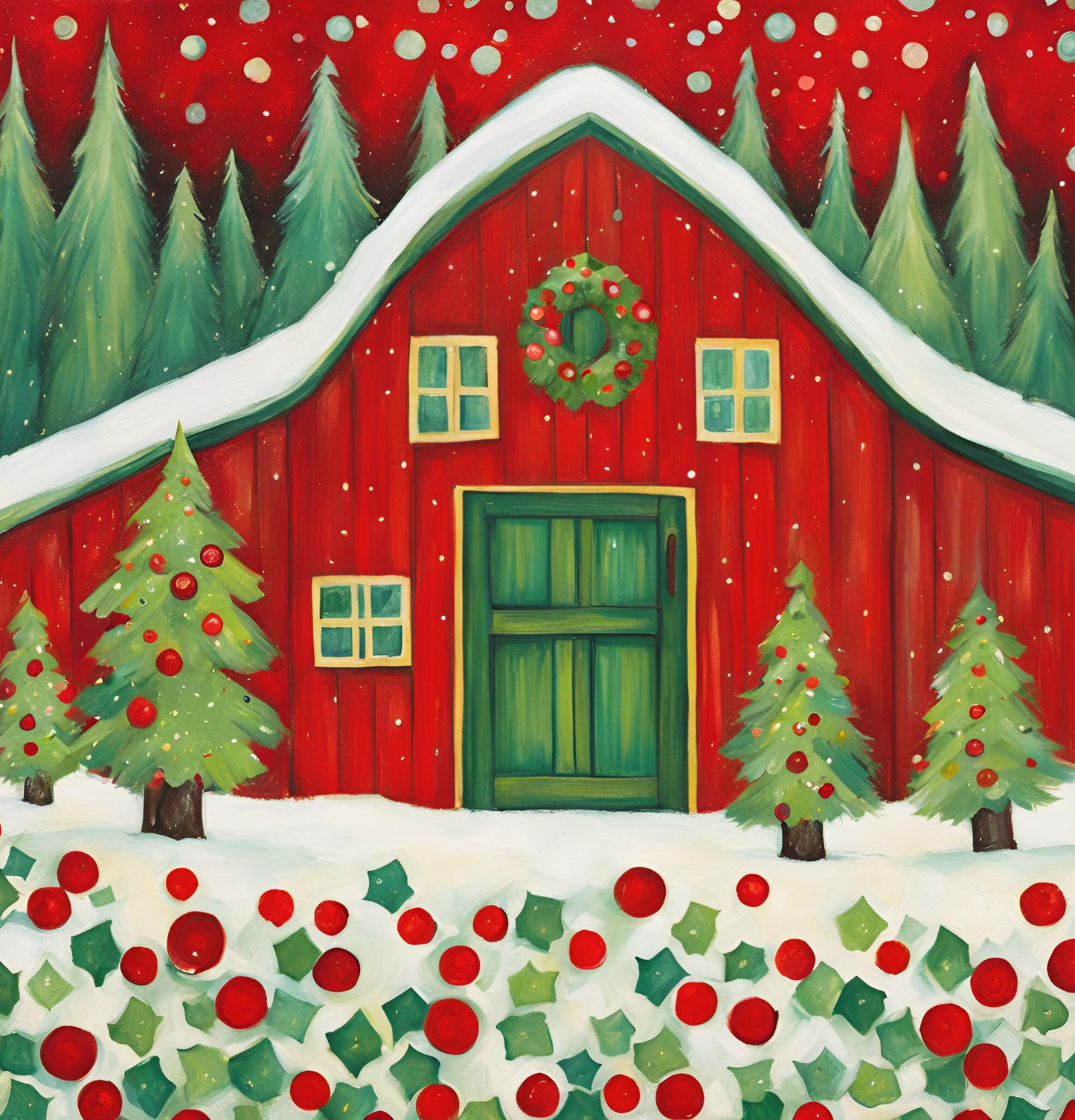 Christmas Barn Polyester Shower Curtain