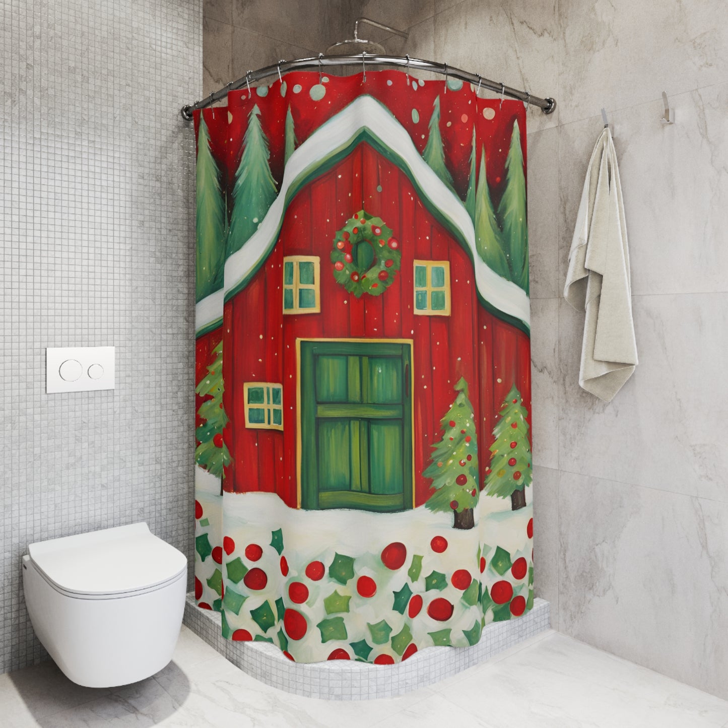 Christmas Barn Polyester Shower Curtain