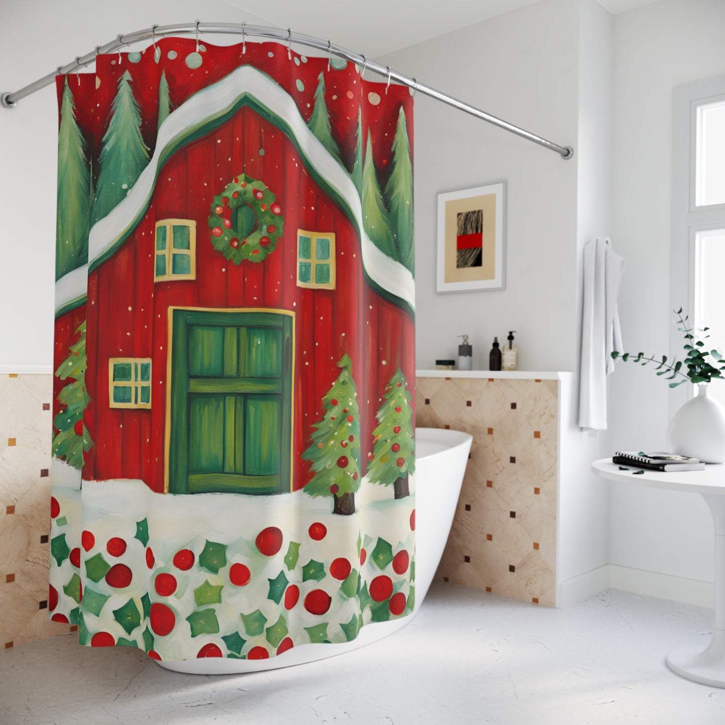 Christmas Barn Polyester Shower Curtain