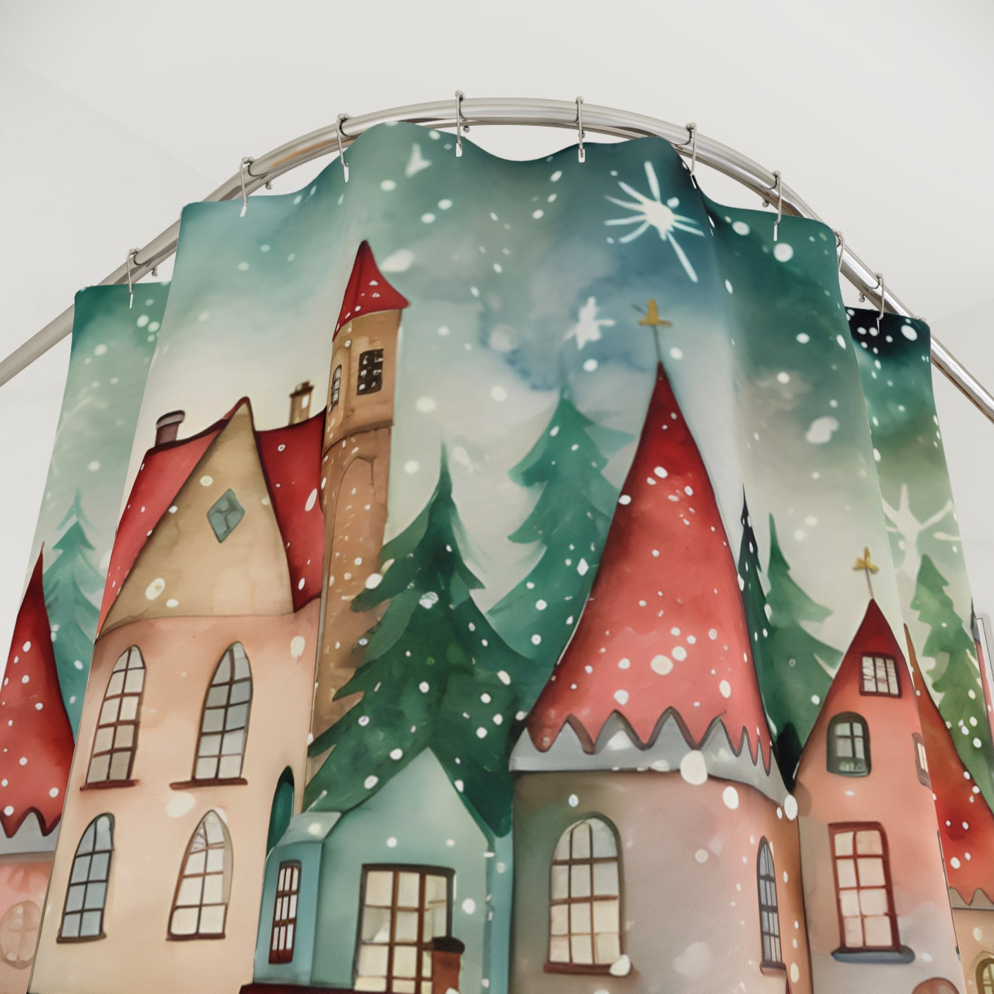 Christmas Village Polyester Shower Curtain