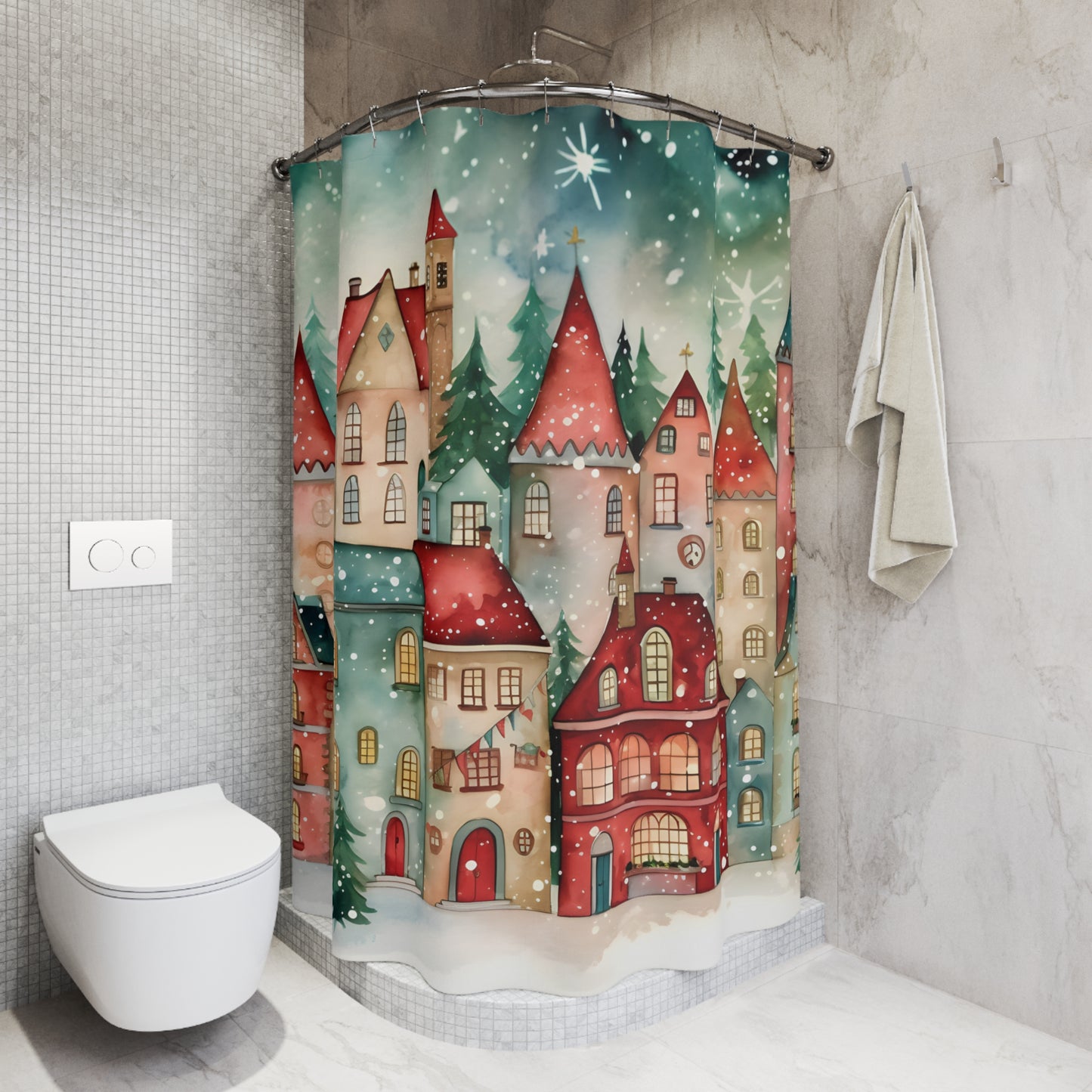 Christmas Village Polyester Shower Curtain