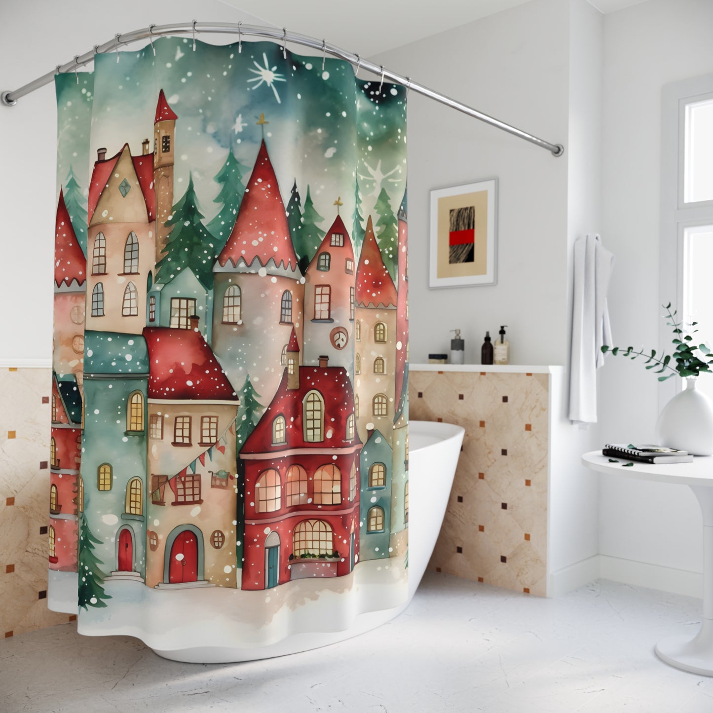 Christmas Village Polyester Shower Curtain