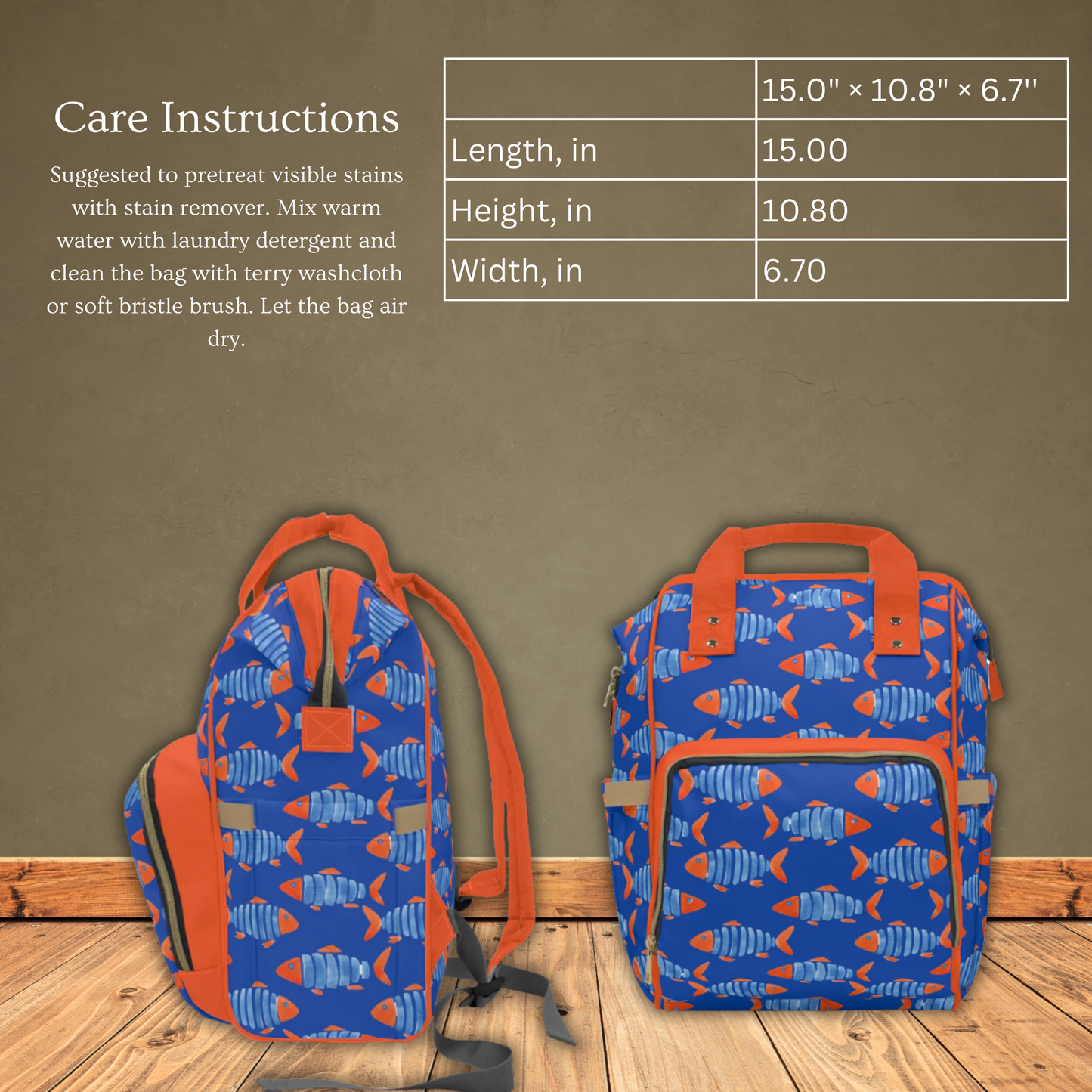 Fish Batik Multifunctional Diaper Backpack