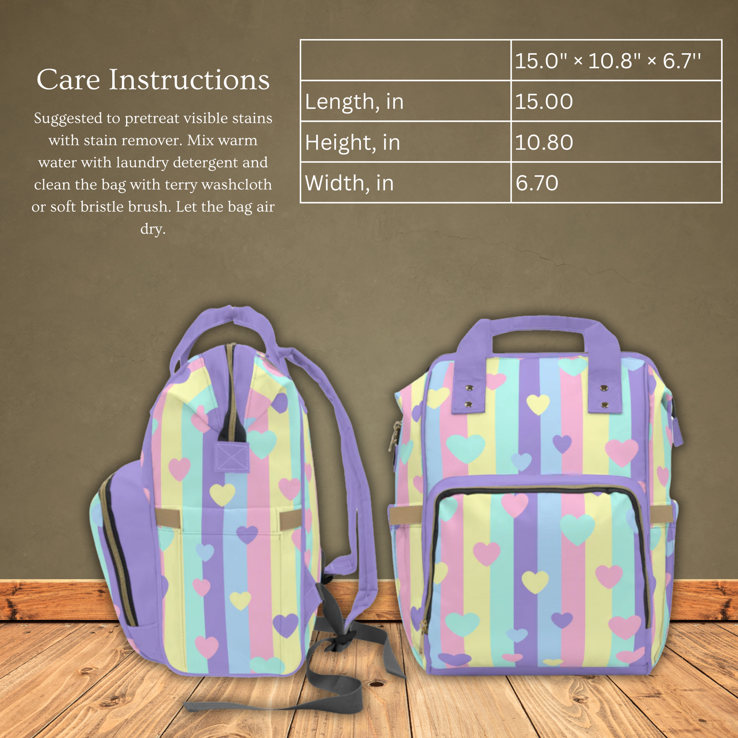 Pastel Hearts Multifunctional Diaper Backpack