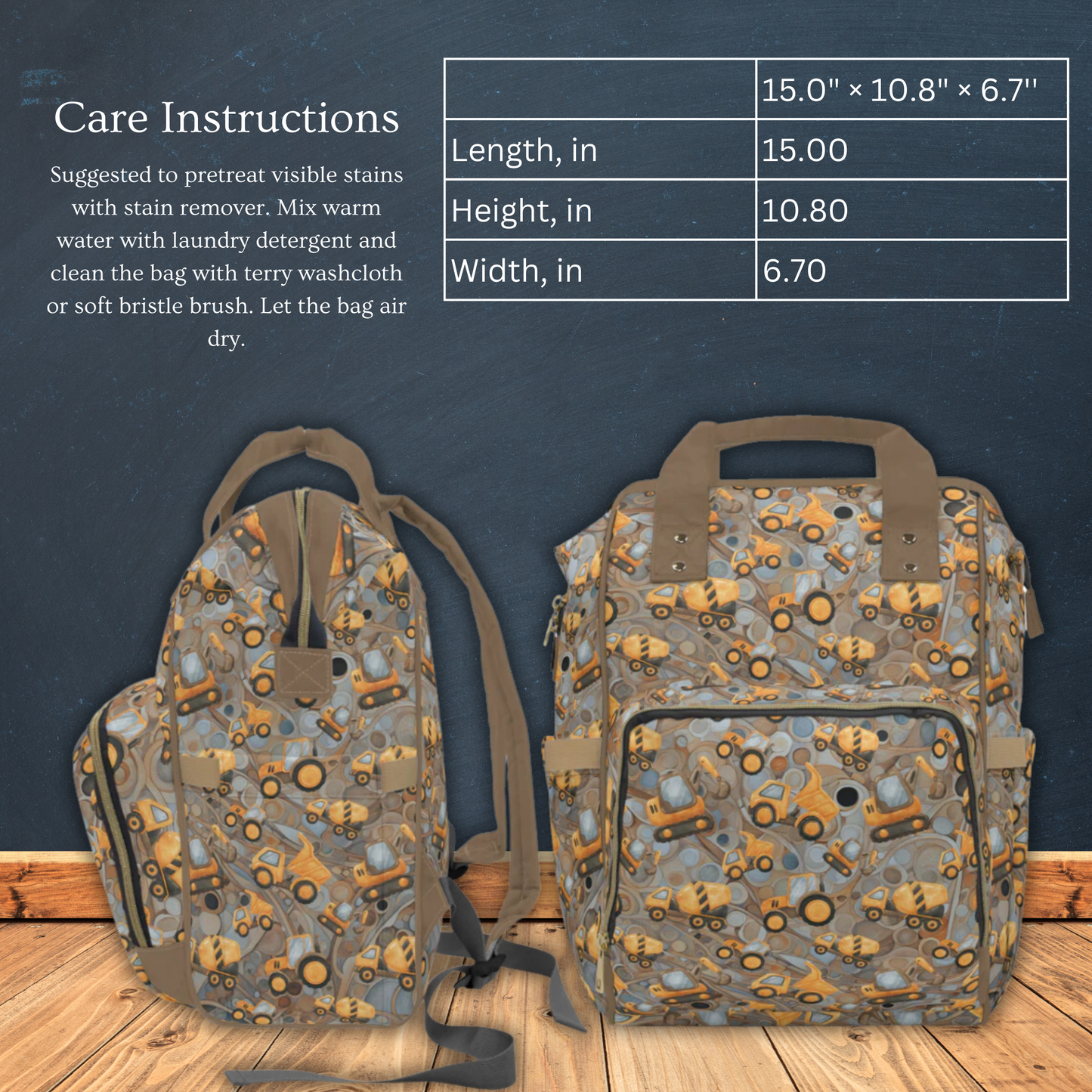 Construction Trucks Multifunctional Diaper Backpack