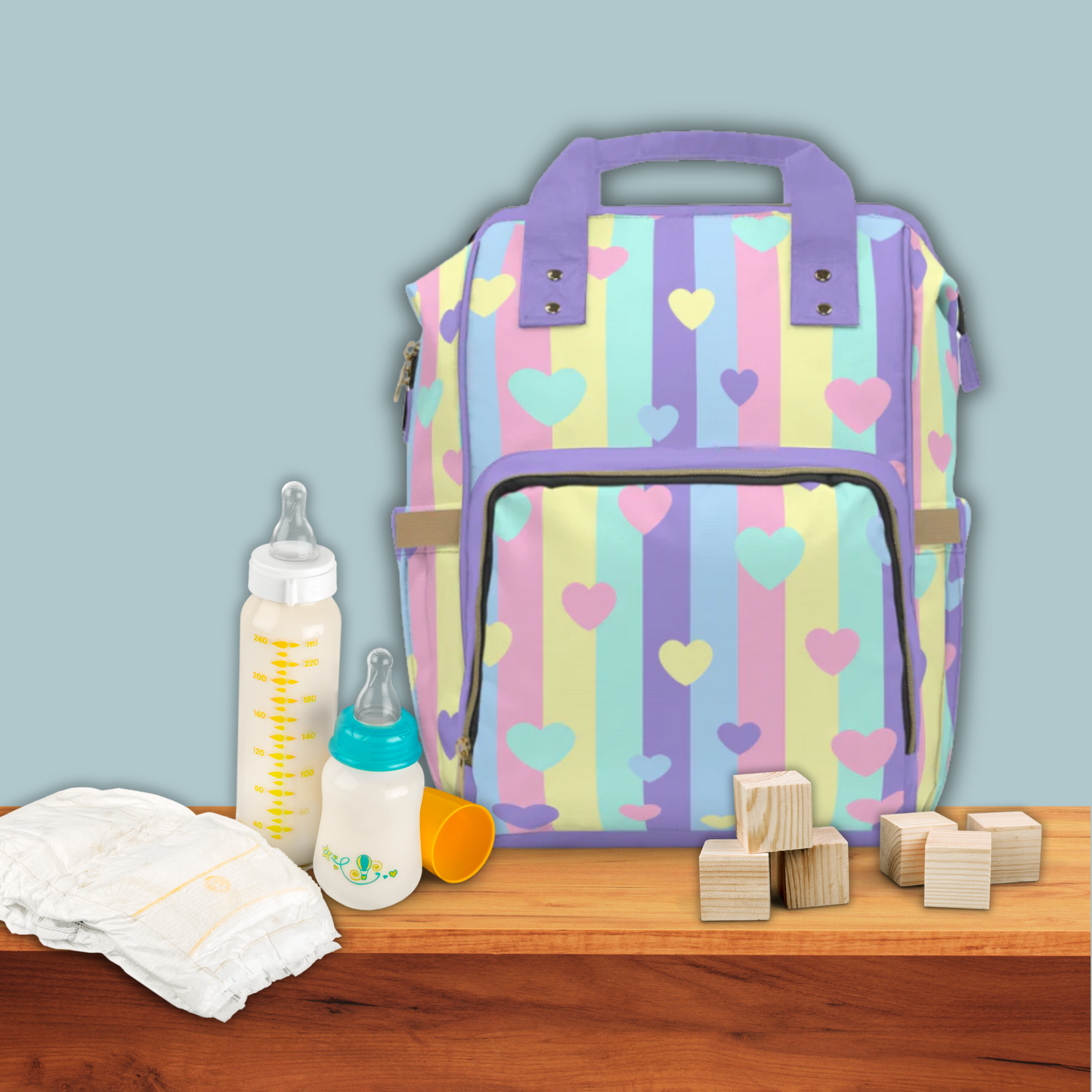 Pastel Hearts Multifunctional Diaper Backpack
