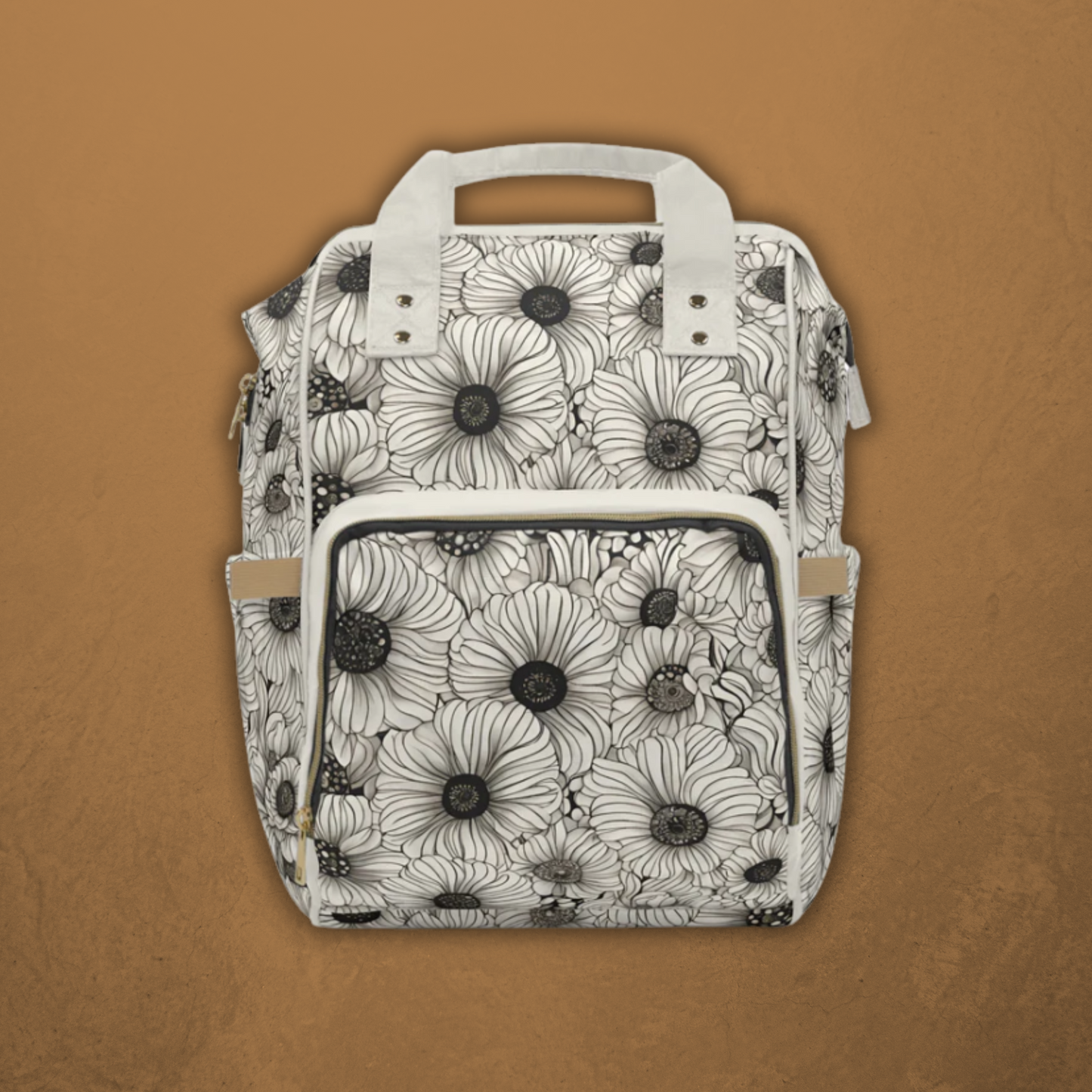 Spence B&W Floral Multifunctional Diaper Backpack