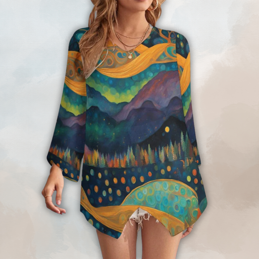 Northern Lights Loose-Fit Chiffon Long-Sleeve Top