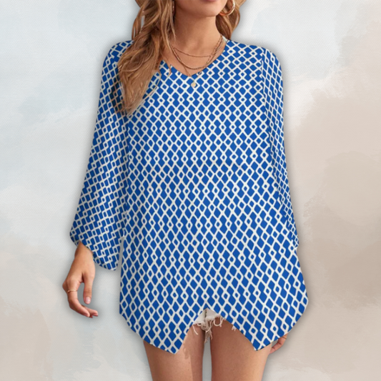 Royal Chain Loose-Fit Chiffon Long-Sleeve Top