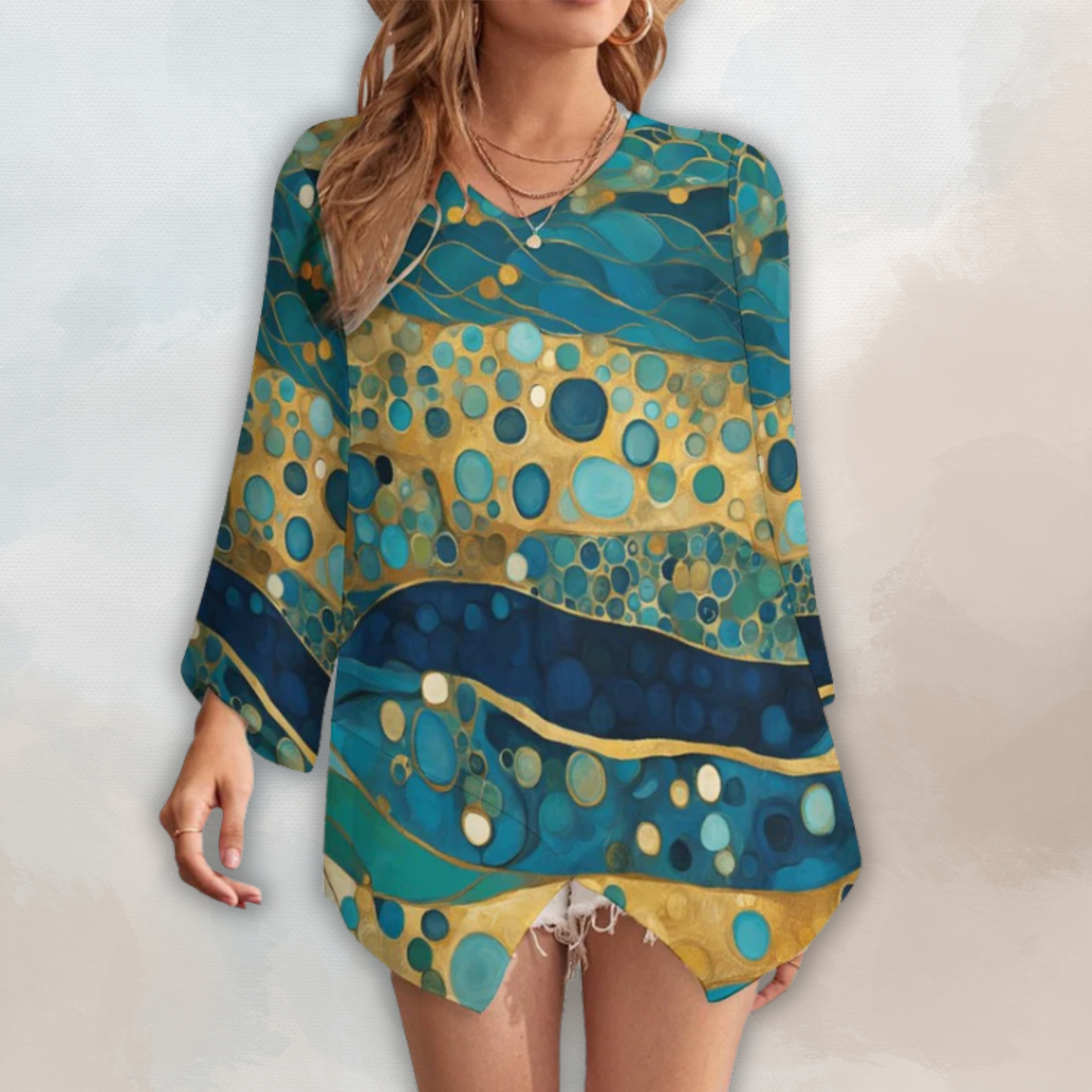 Ocean Loose-Fit Chiffon Long-Sleeve Top