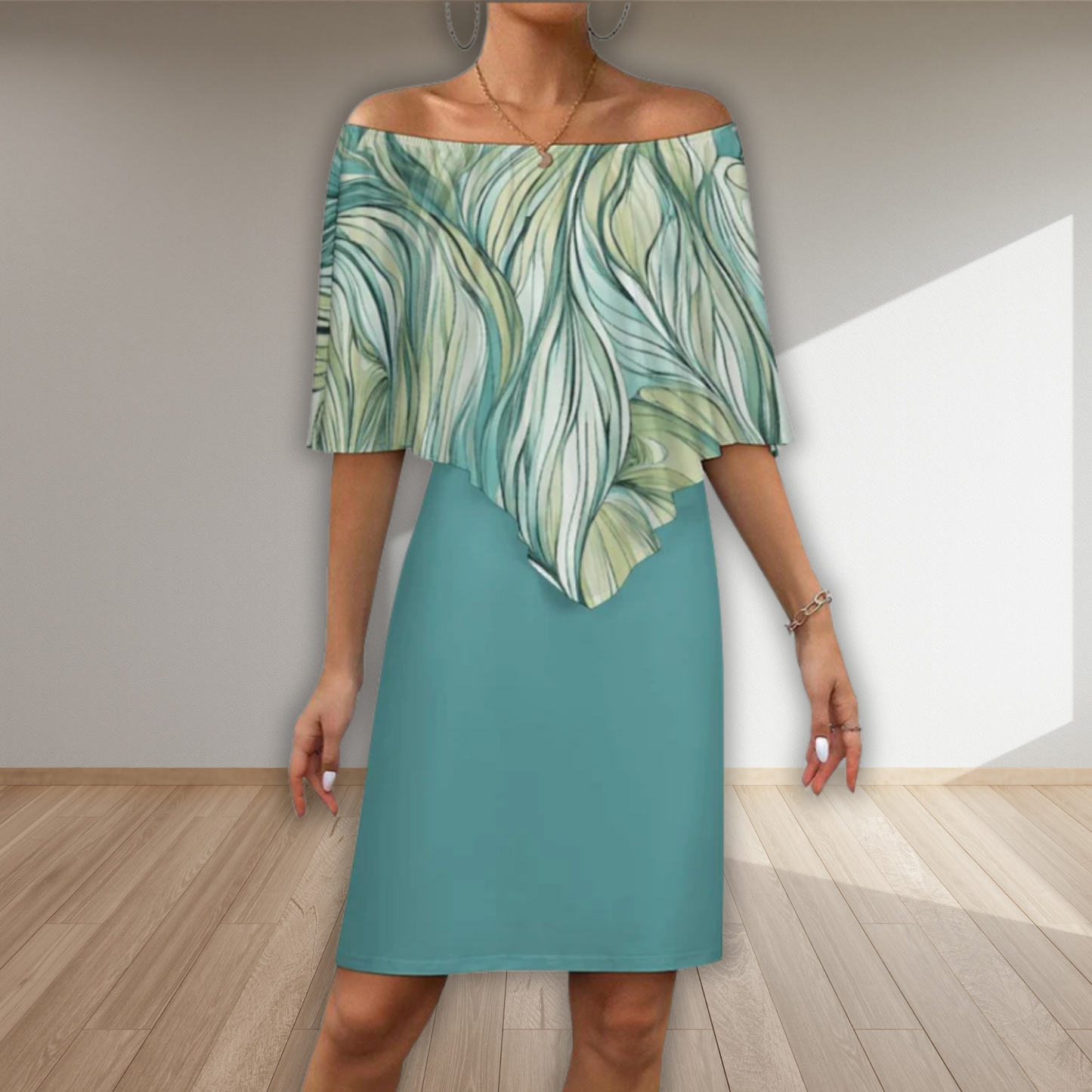 Green Flow Women's Off-shoulder Shawl Dress