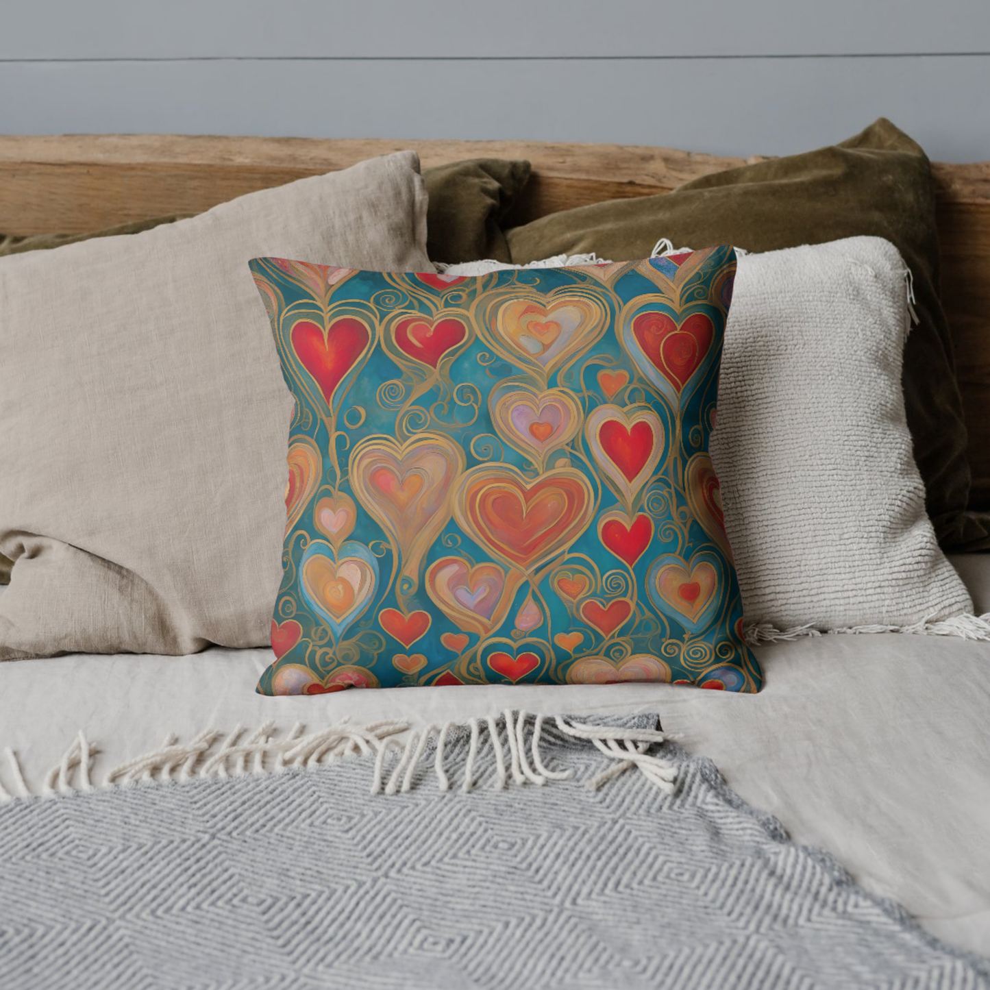 Many Hearts Square Poly Canvas Pillowcase