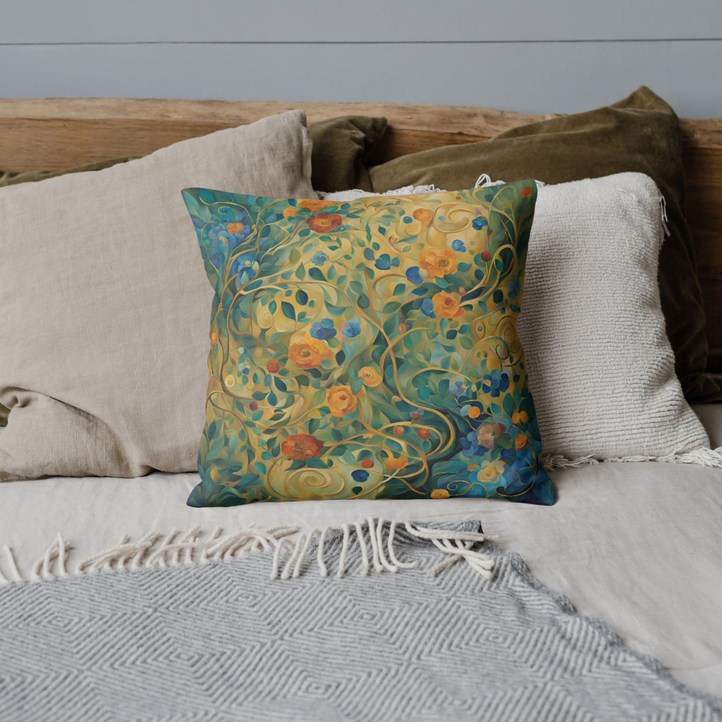 Captivated Floral Square Poly Canvas Pillowcase