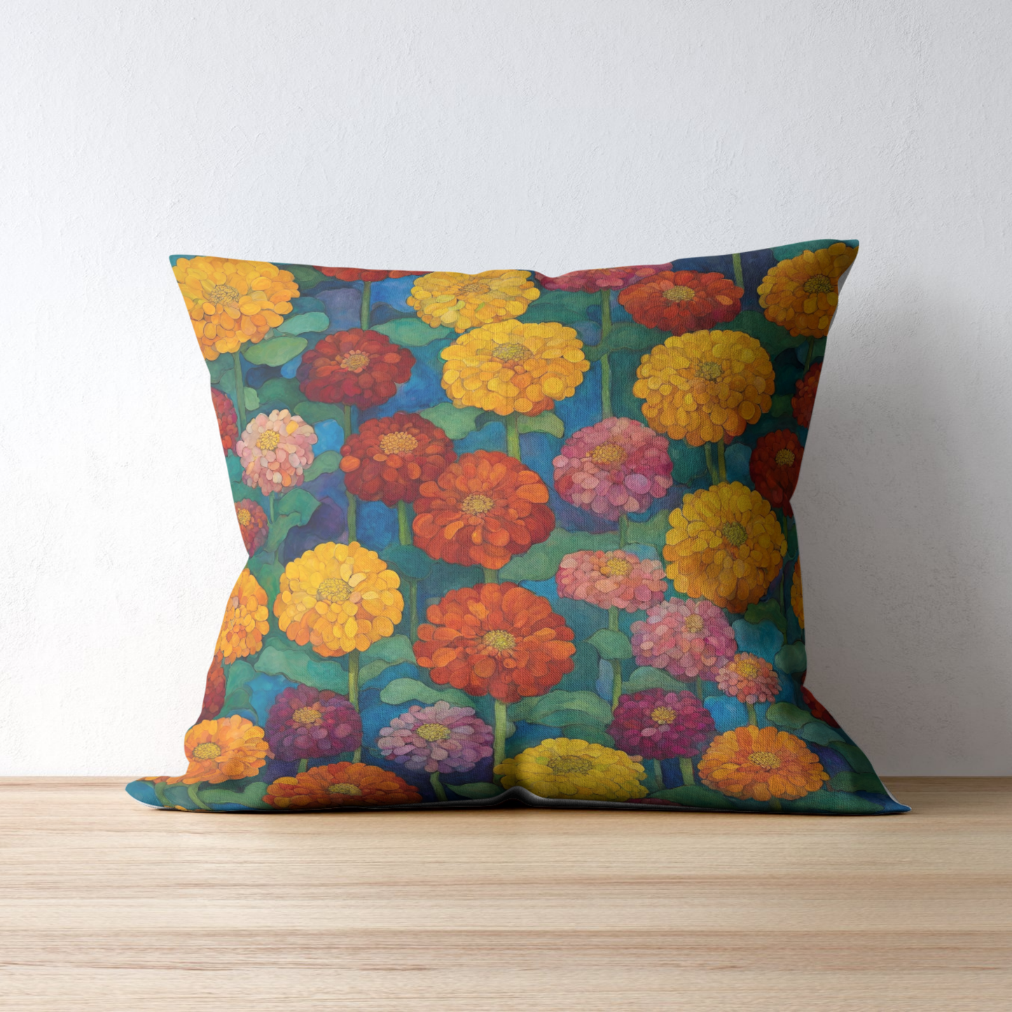 Happy Zinnias Square Poly Canvas Pillowcase