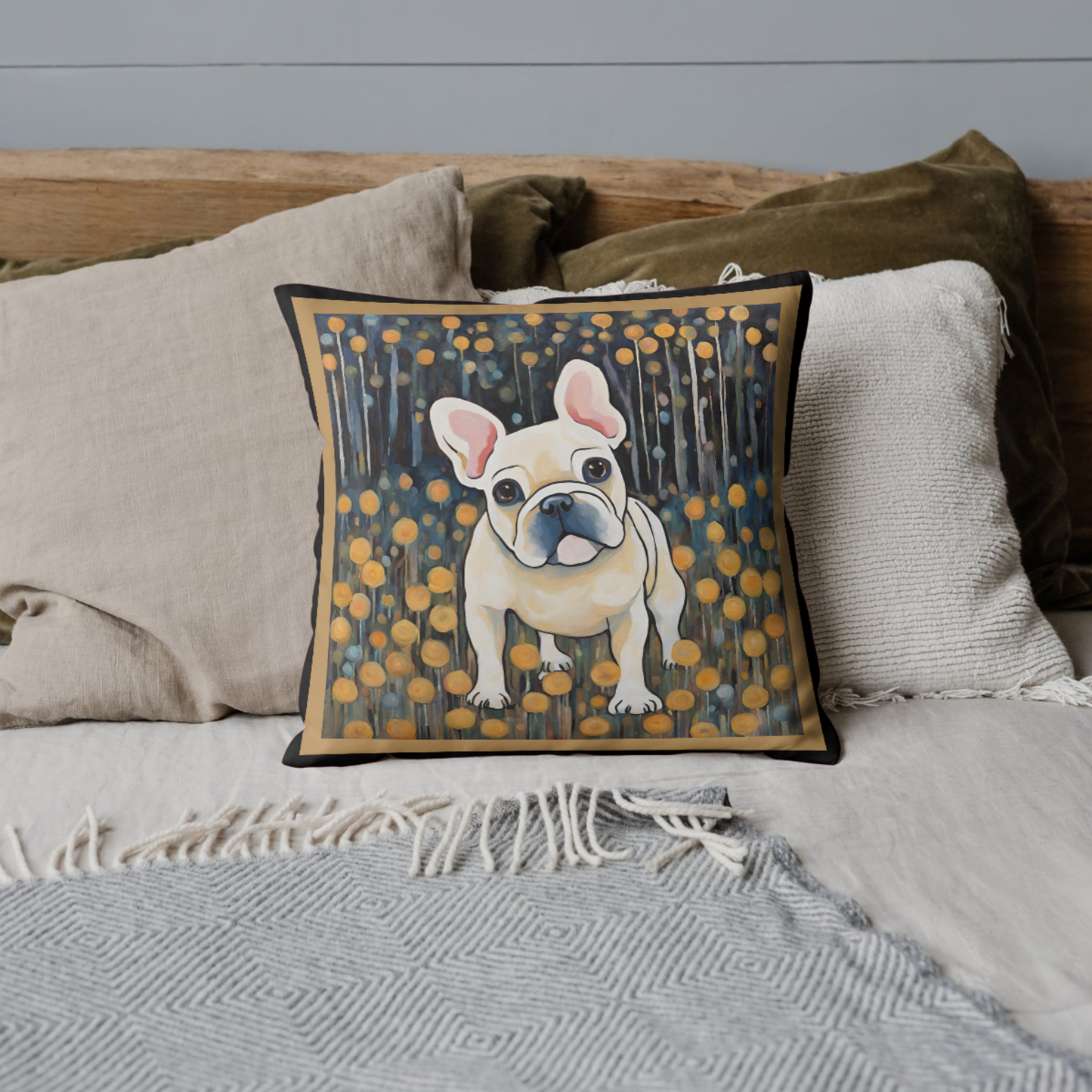 Have a Seat Frenchie Square Poly Canvas Pillowcase