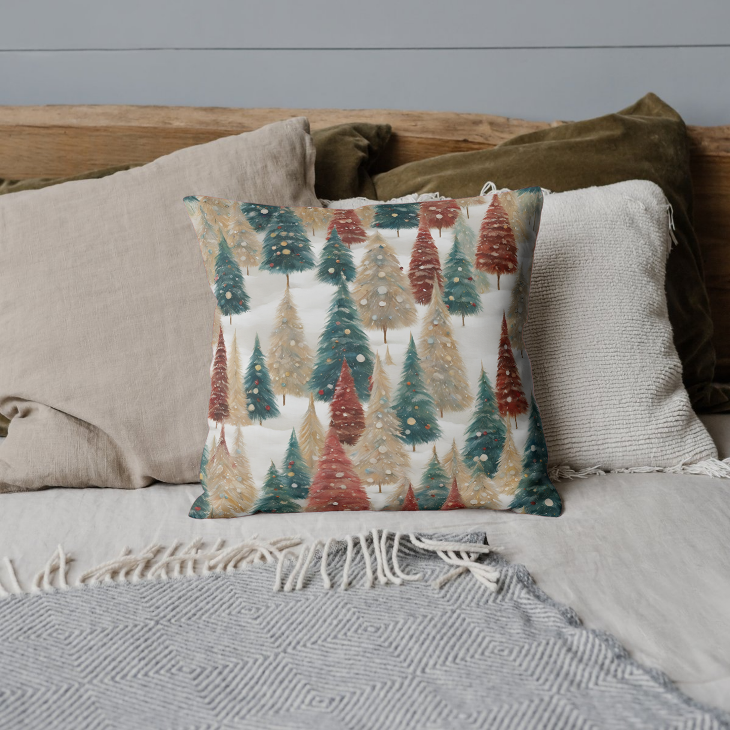 Pines in the Snow Square Poly Canvas Pillowcase