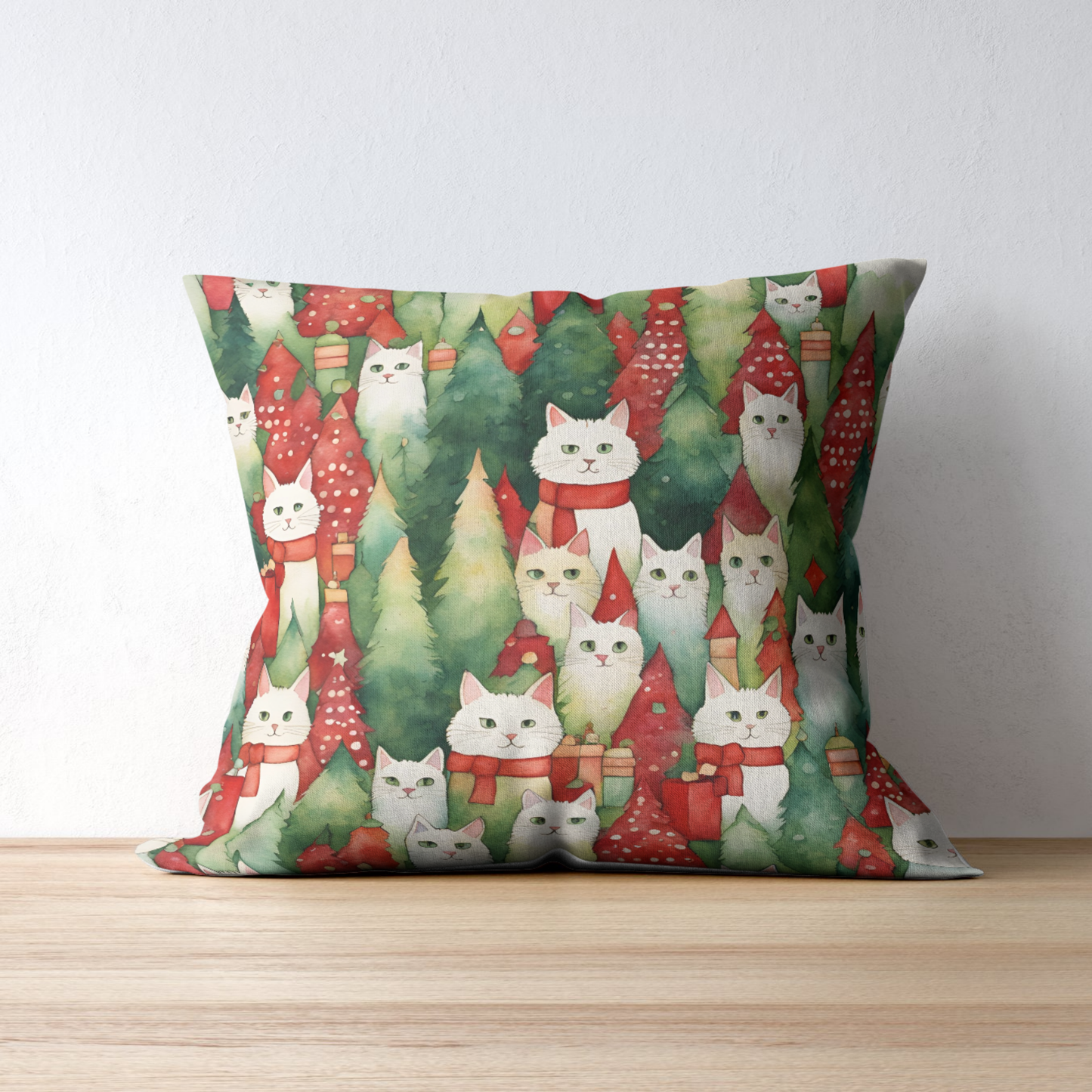 Meowy Christmas Square Poly Canvas Pillowcase