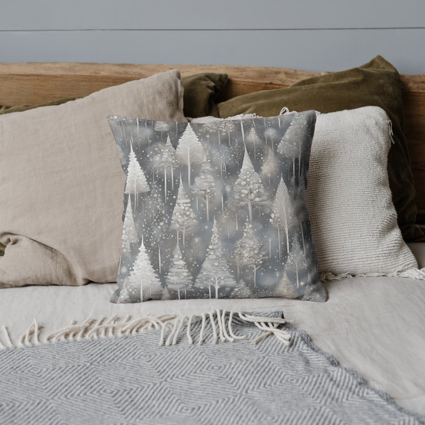 Silvery Pines Square Poly Canvas Pillowcase