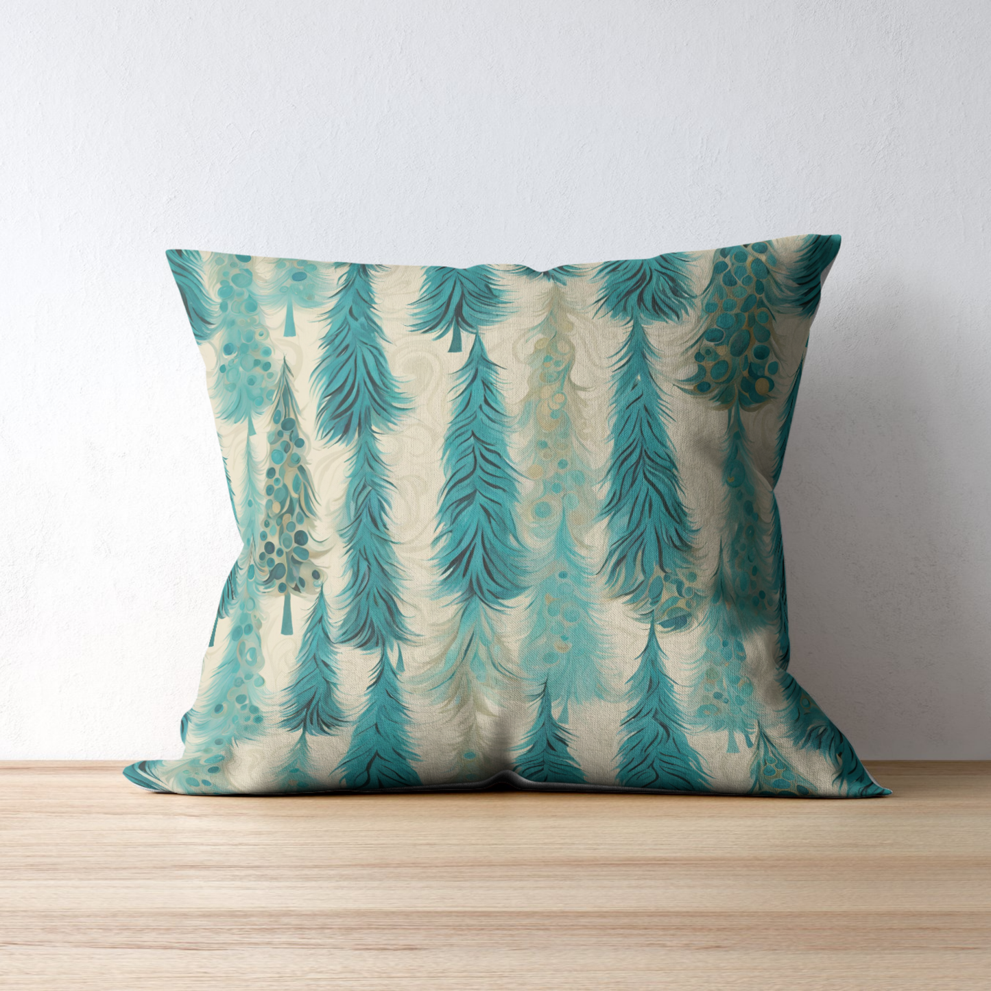 Teal Christmas Trees Square Poly Canvas Pillowcase