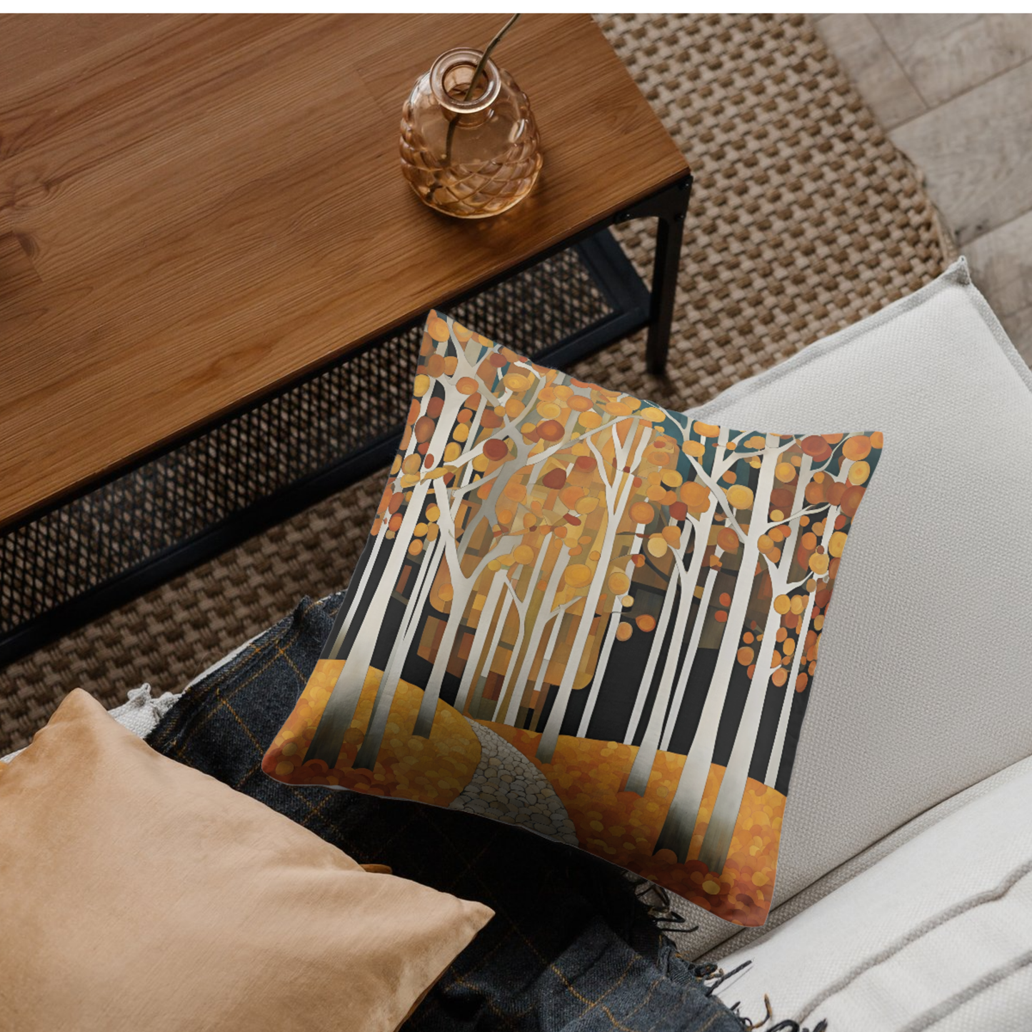 Autumn Path Square Poly Canvas Pillowcase