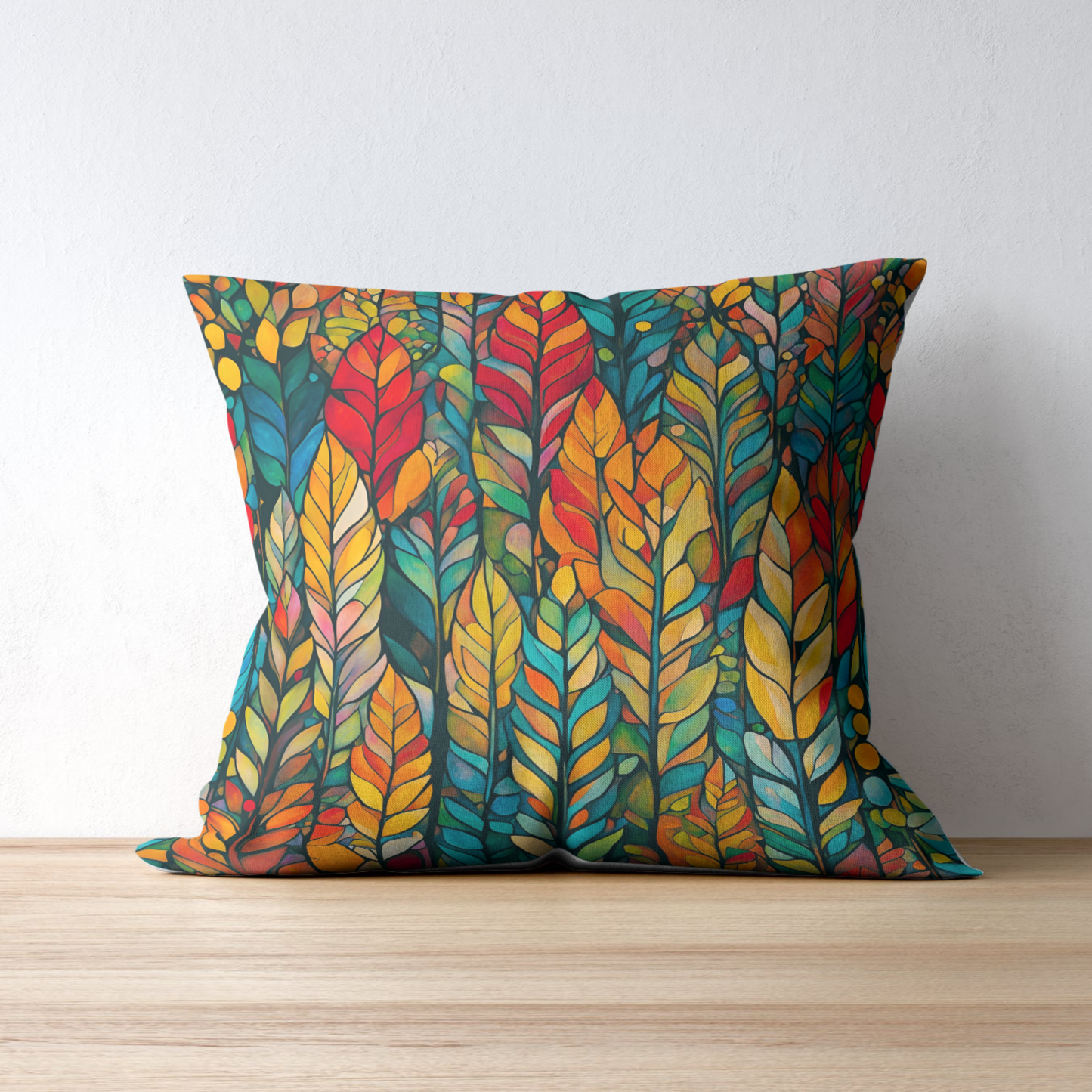 Feathered Foliage Square Poly Canvas Pillowcase